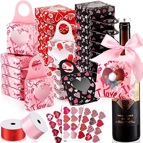 Caja de botellas de vino para el día de San Valentín con ventana colgante cajas de regalo plegables para colgar botellas cajas de vino para regalos