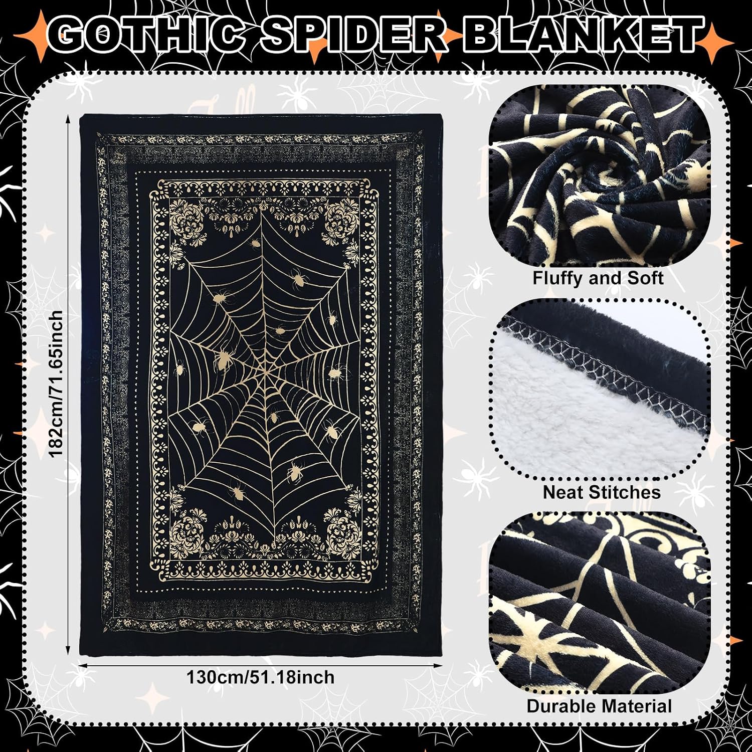 Breling Spider Web Blanket 72'' x 51'' Halloween Gothic Gift for Women Men Whimsigoth Throw Blanket Soft Flannel Victorian Witchy Birthday Gifts for Couch Bed Chair Goth Halloween Room Decor