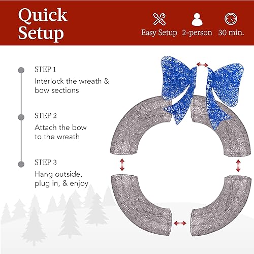 Miniatura 93 de Best Choice Products 48in Pre-Lit Outdoor Christmas Wreath Decoration, LED Metal Holiday Decor for Home w/ 140 Lights, Bow - Green/Red