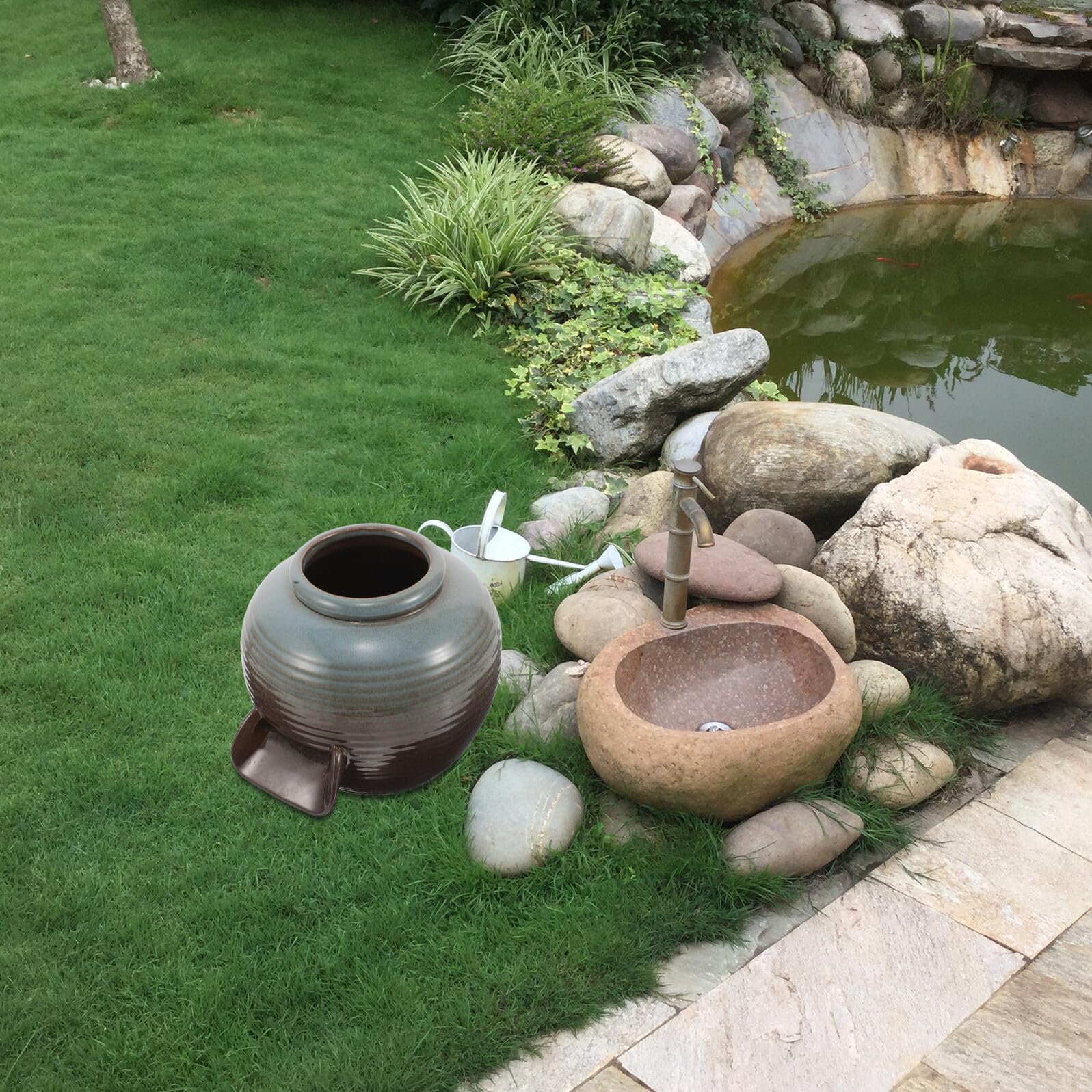 Toyvian Fontaine à Jet d'eau en Pot Céramique Moyen Fontaine Décorative Résistante aux Intempéries pour Terrasse et Jardin Décoration d'Aquarium Cascade Naturelle Élément Paysager