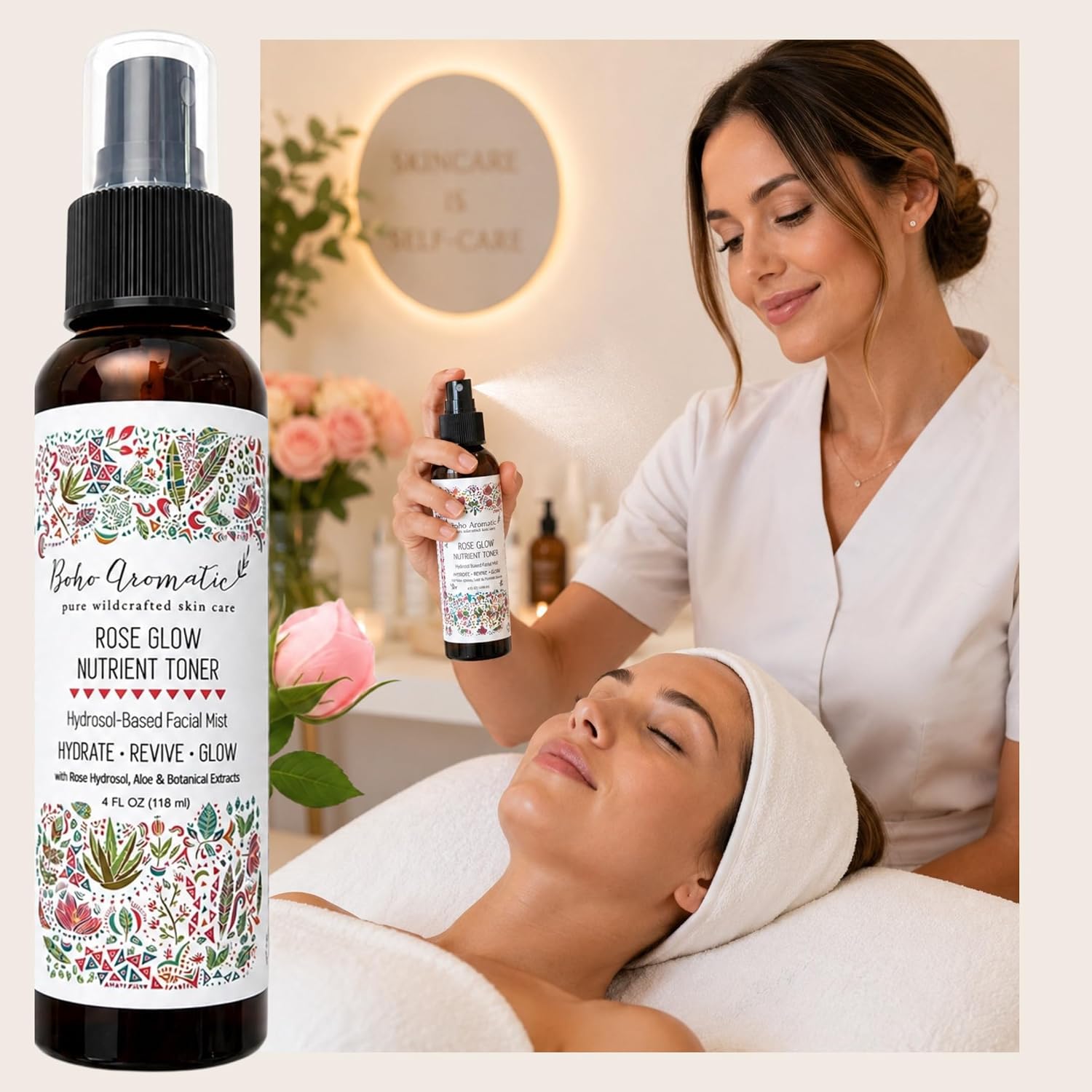 Rose Glow Nutrient Toner – Hydrosol-Based Facial Mist with Rose Hydrosol, Aloe Vera & Botanical Extracts – Hydrate, Revive & Glow – 4 fl oz
