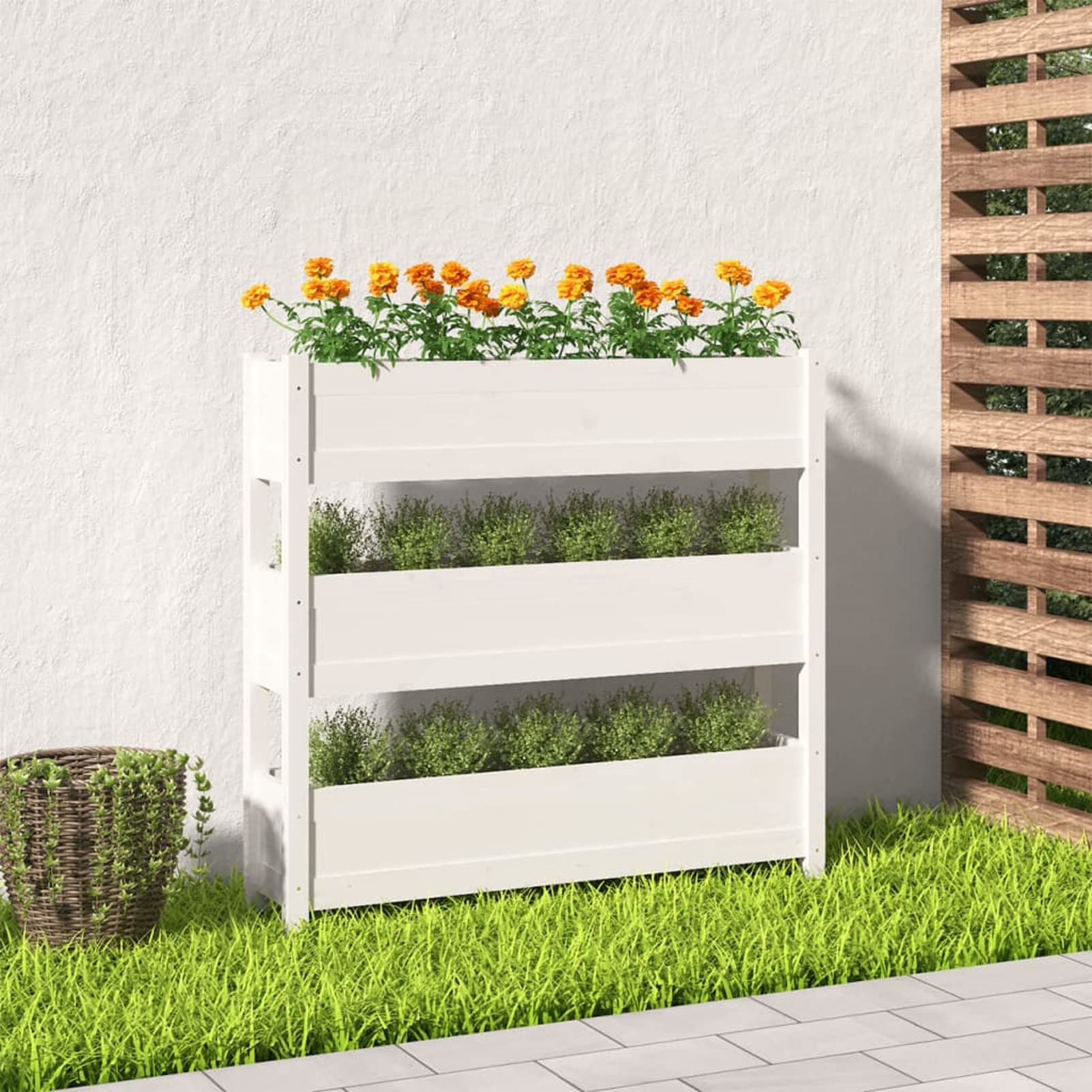 Jardinière blanche grillée en bois massif Homgoday pour créer un brise-vue végétal naturel