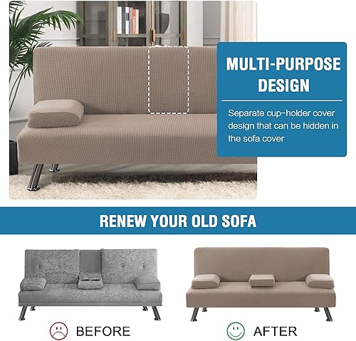 Miniatura 5 de H.VERSAILTEX 4 Fundas Elásticas para Futón, Funda para Sofá Cama con Reposabrazos Extraíbles y Fundas para Portavasos, Protector de Muebles de Tela