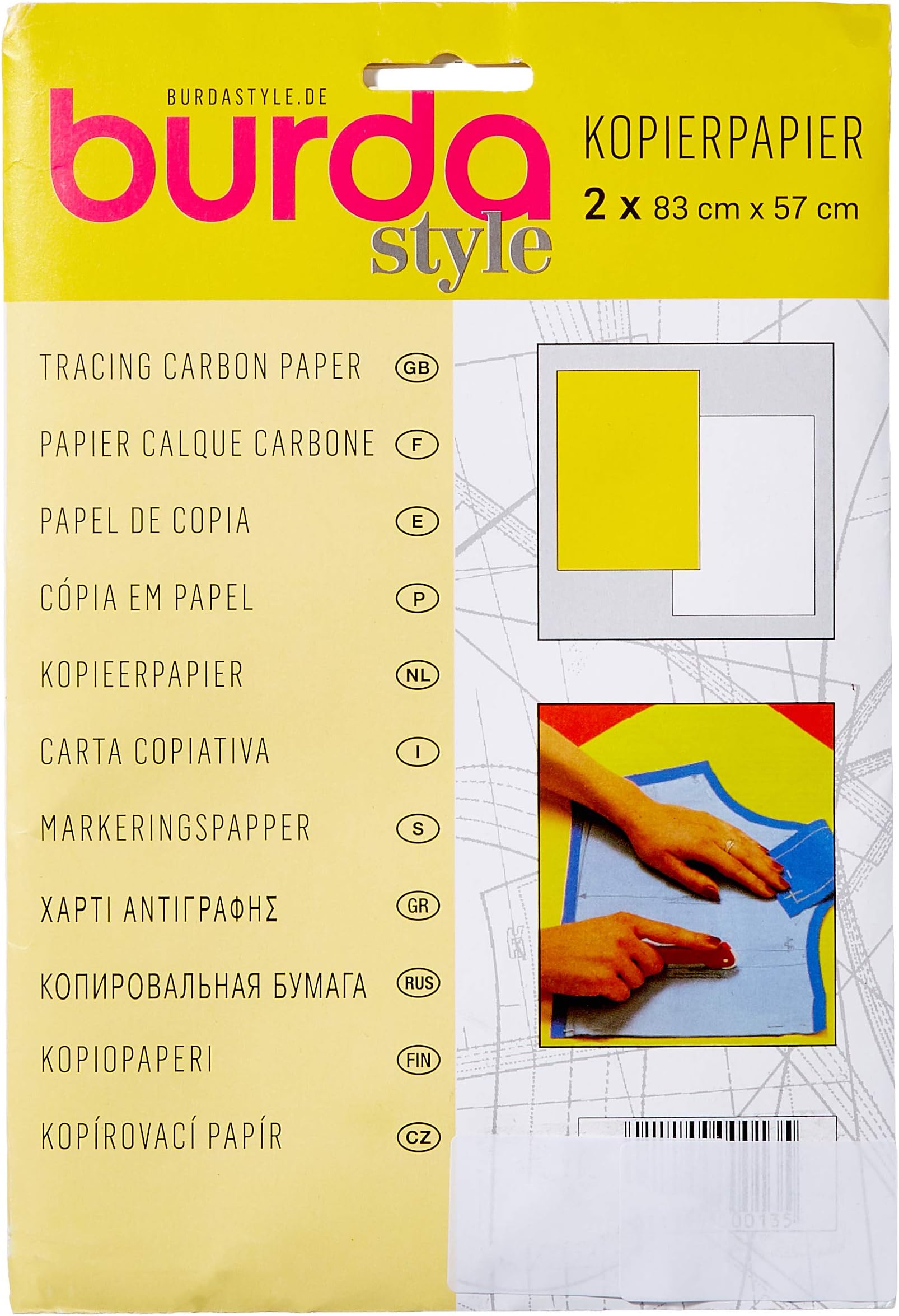 Burda Yellow and White Tracing Carbon Paper, 2 Sheets, 83 x 57 cm