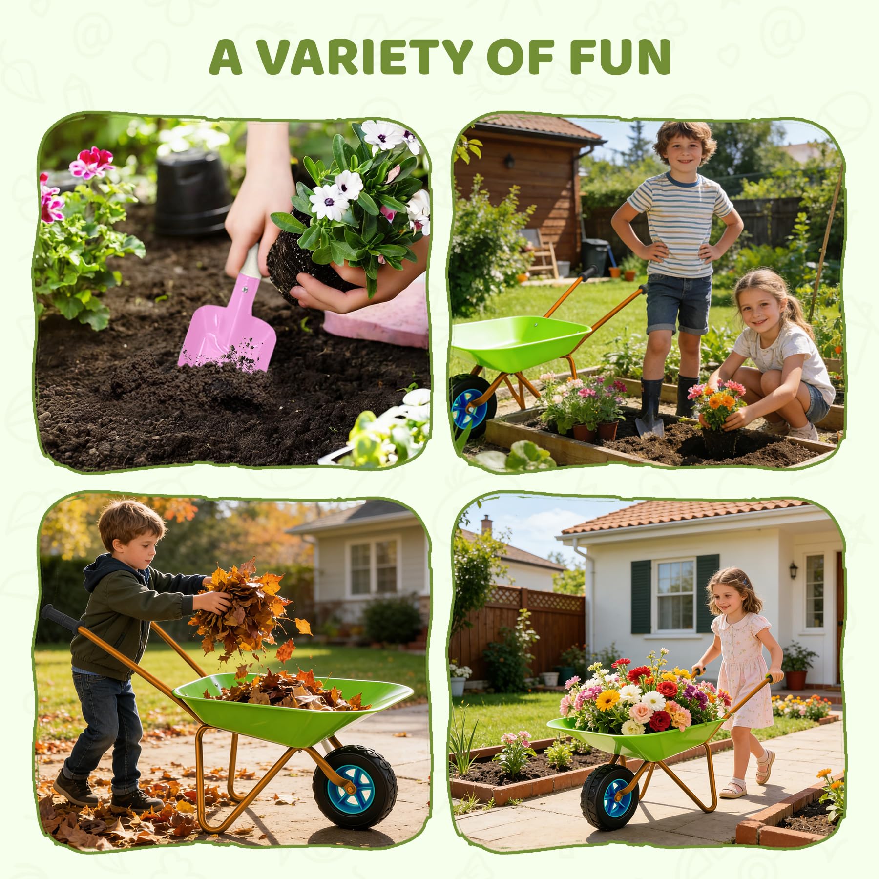 Carriola Bambini Set, Carriola da Giardino in Metallo, Attrezzi da Giardino per Bambini, Kit Giardinaggio Bambini per Giocare All'aperto