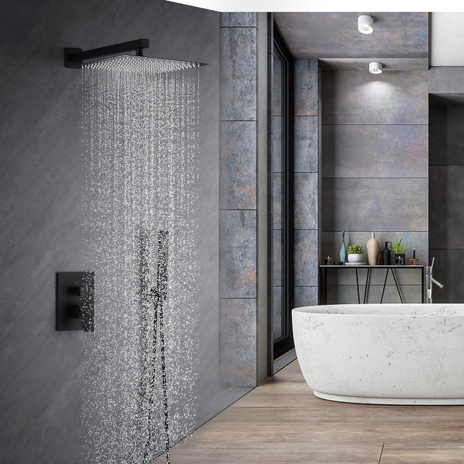 Fransiton Shower Faucet set with Shower head 10 Inches Rainfall Shower Head and Handle Set Single Handle Wall Mounted Shower System Set with Female Threads Valve Body(Matte Black) - Image 5