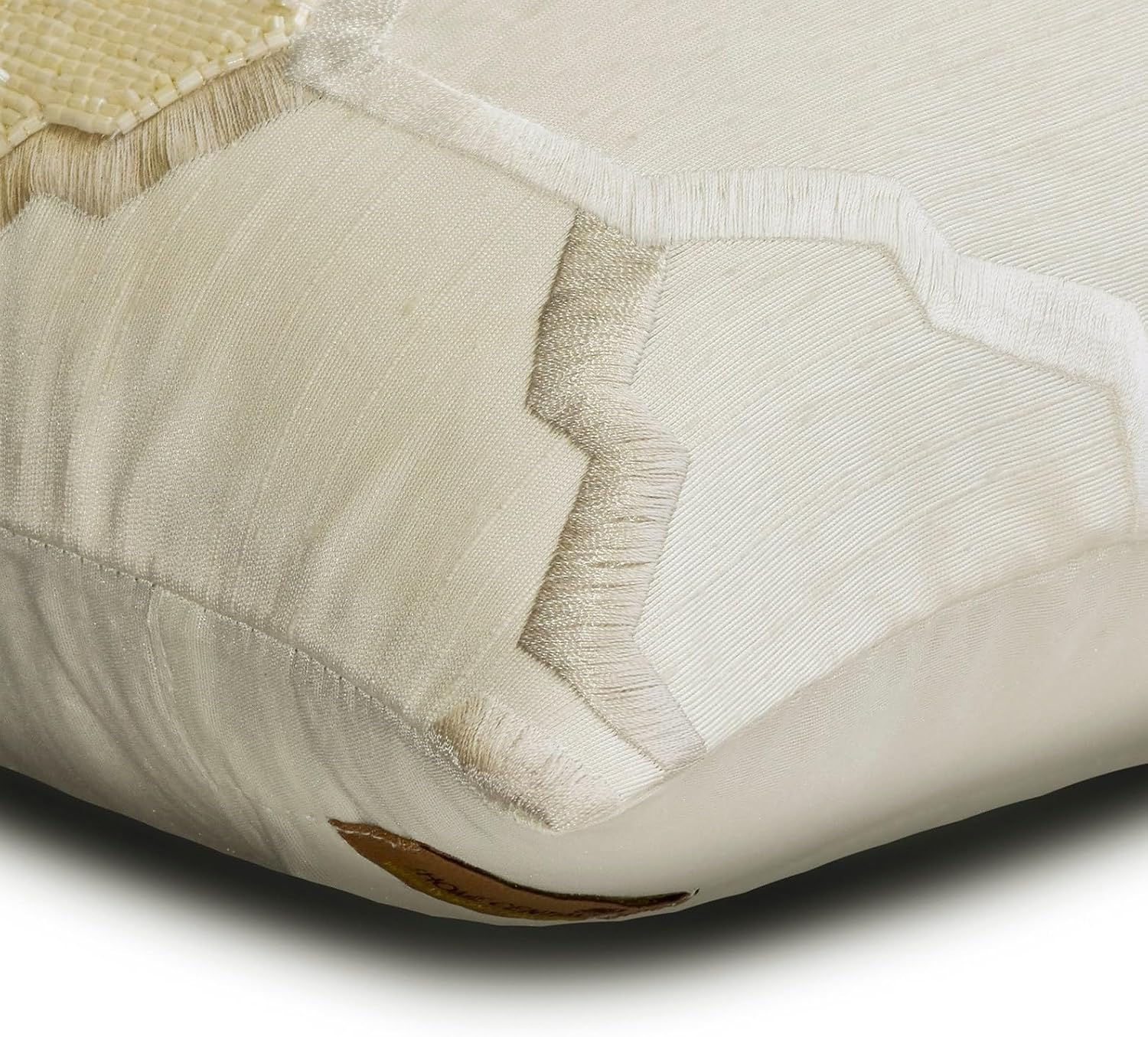 The HomeCentric Handmade Ivory 12"x16" (30x40 cm) Lumbar Pillow Cover, Jacquard Lattice, Trellis, Embroidered & Beaded Oblong Pillow, Geometric Pattern Modern Style - Aafreen