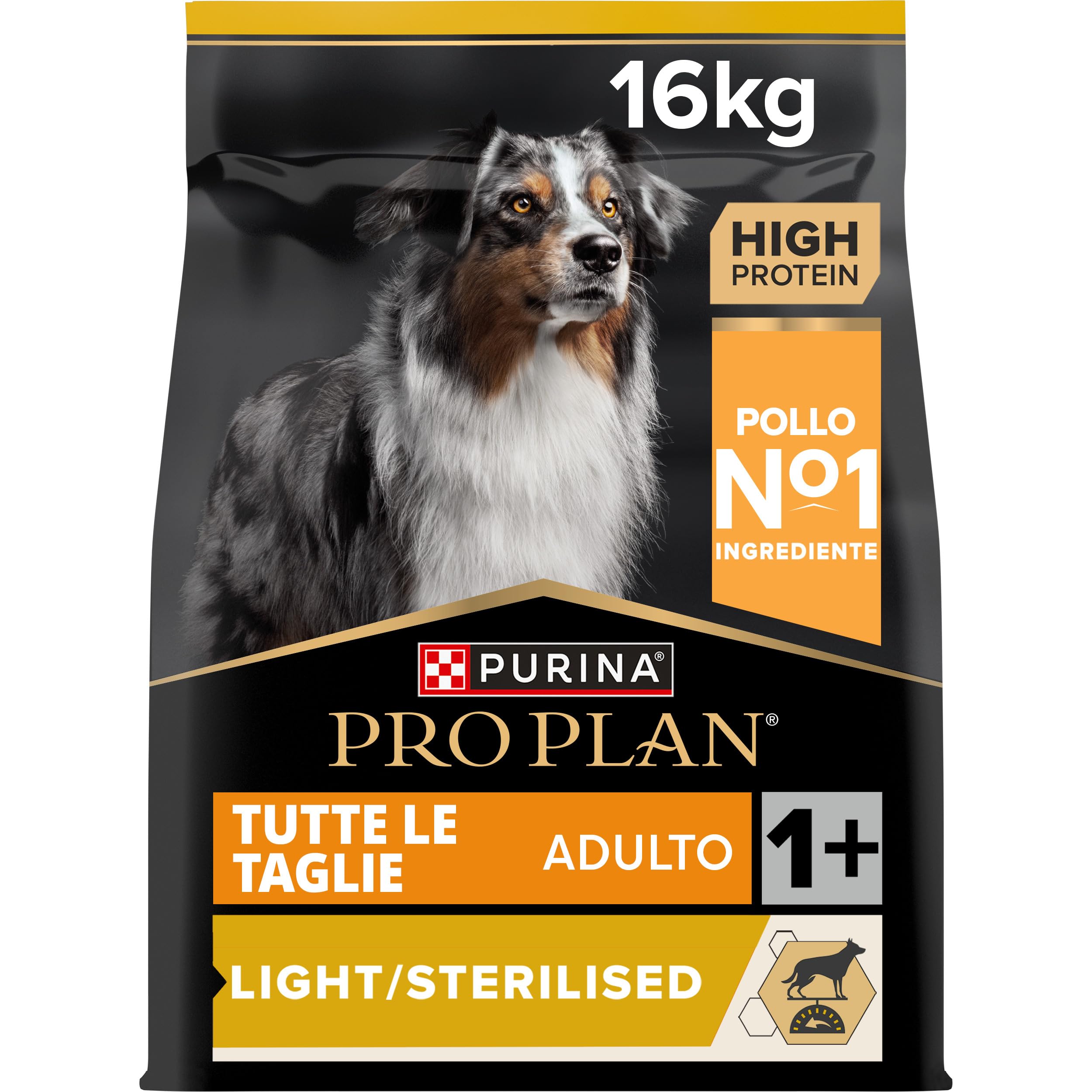 PURINA PRO PLAN Crocchette per Cani Adulti di Tutte le Taglie Sacco da 16kg | Cibo Secco per Cani Adulti Sterilizzati Light/Sterilised, Ricco in Pollo