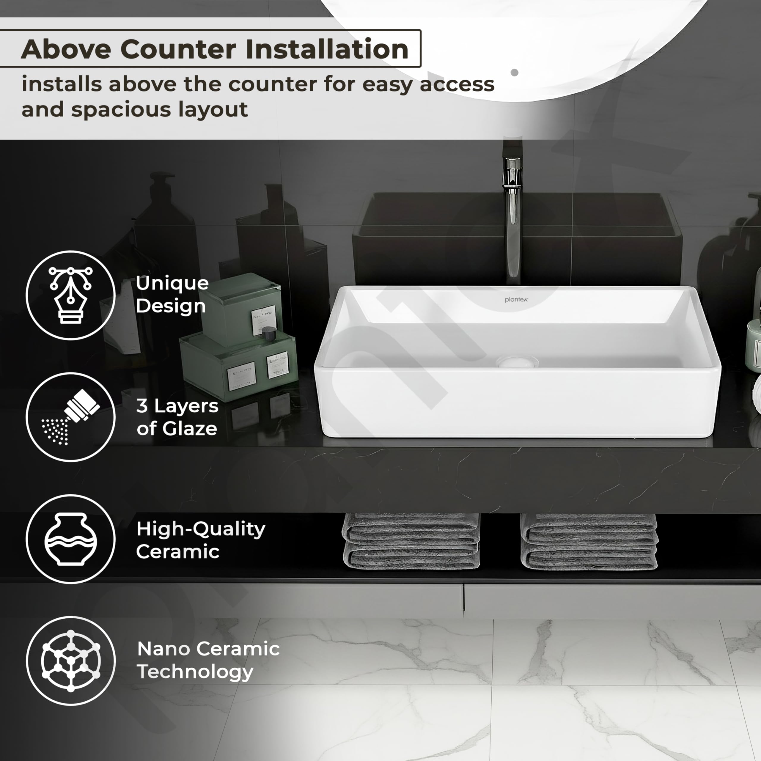 Plantex White Ceramic Wash Basin - 10 Year Warranty -2