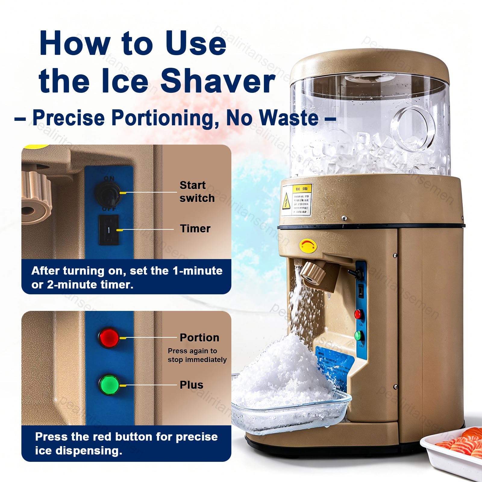 Máquina Eléctrica para Hielo Raspado Y Granizados con Perilla De Ajuste Manual De Textura, Trituradora De Hielo De Grueso A Fino para Cócteles, Granizados Y Eventos De Verano