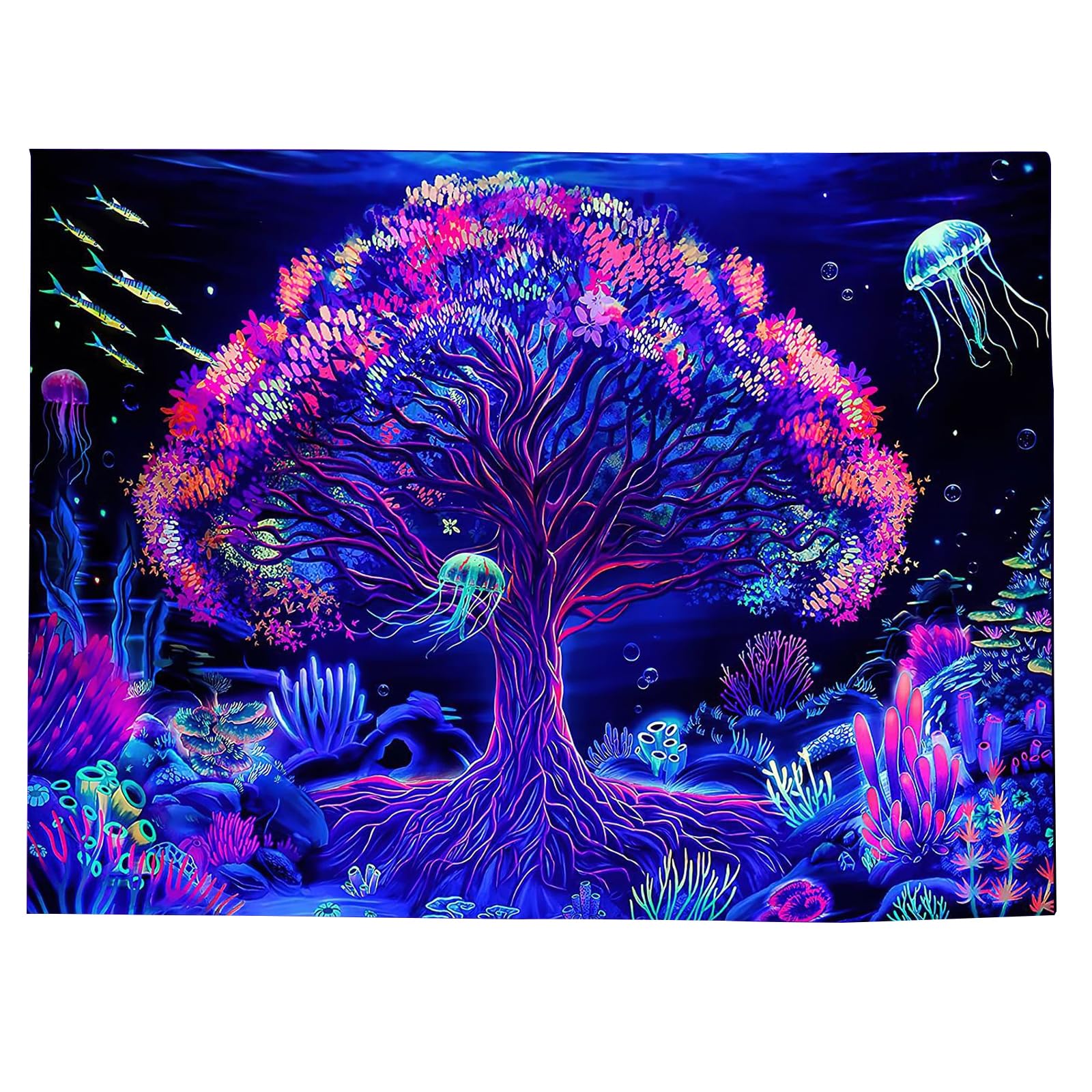 Arsey Tapisserie Murale à Lumière Noire - Motif Forêt - Trippy - Réactive Aux UV - Motif Arbre Esthétique - Décoration De Salon - Multicolore - Extra Large - 300 X 180 Cm