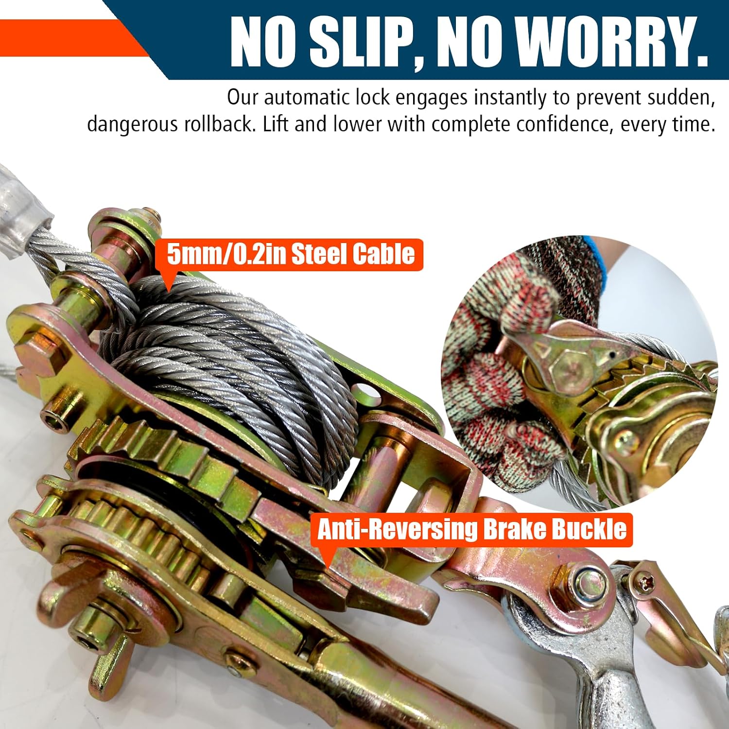 Zipline Tensioning Kit, Come Along Winch 2200lbs with Cable Grip Steel Wire Puller Tools& 2 Hooks, Portable Steel Cable Puller for 3/16" to 1/2" Cable, Cable Winch Puller