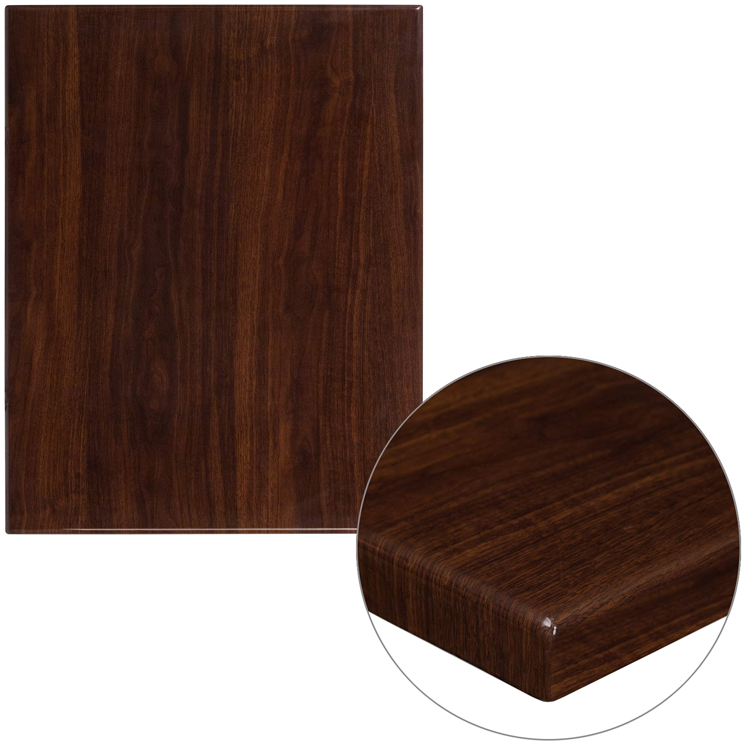 Flash Furniture Glenbrook 24" x 30" Rectangular High-Gloss Walnut Resin Table Top with 2" Thick Edge