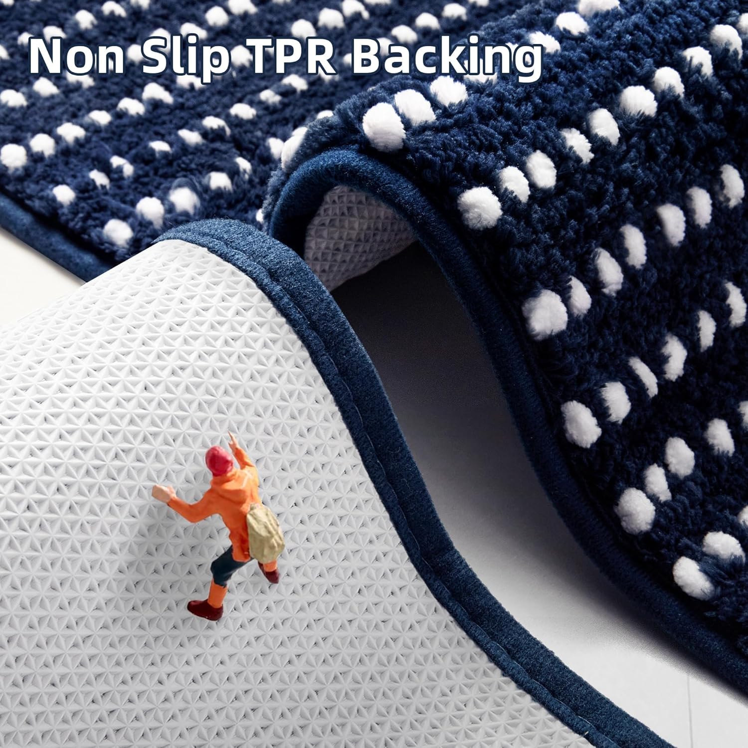 Bathroom Rugs 32'' x 20'', Extra Soft & Super Absorbent Bath Rugs Mat Non Slip Machine Washable, Quick Dry Bath Mats, Shaggy Microfiber Chenille Bath Rug for Bathroom Floor, Tub and Shower, Navy