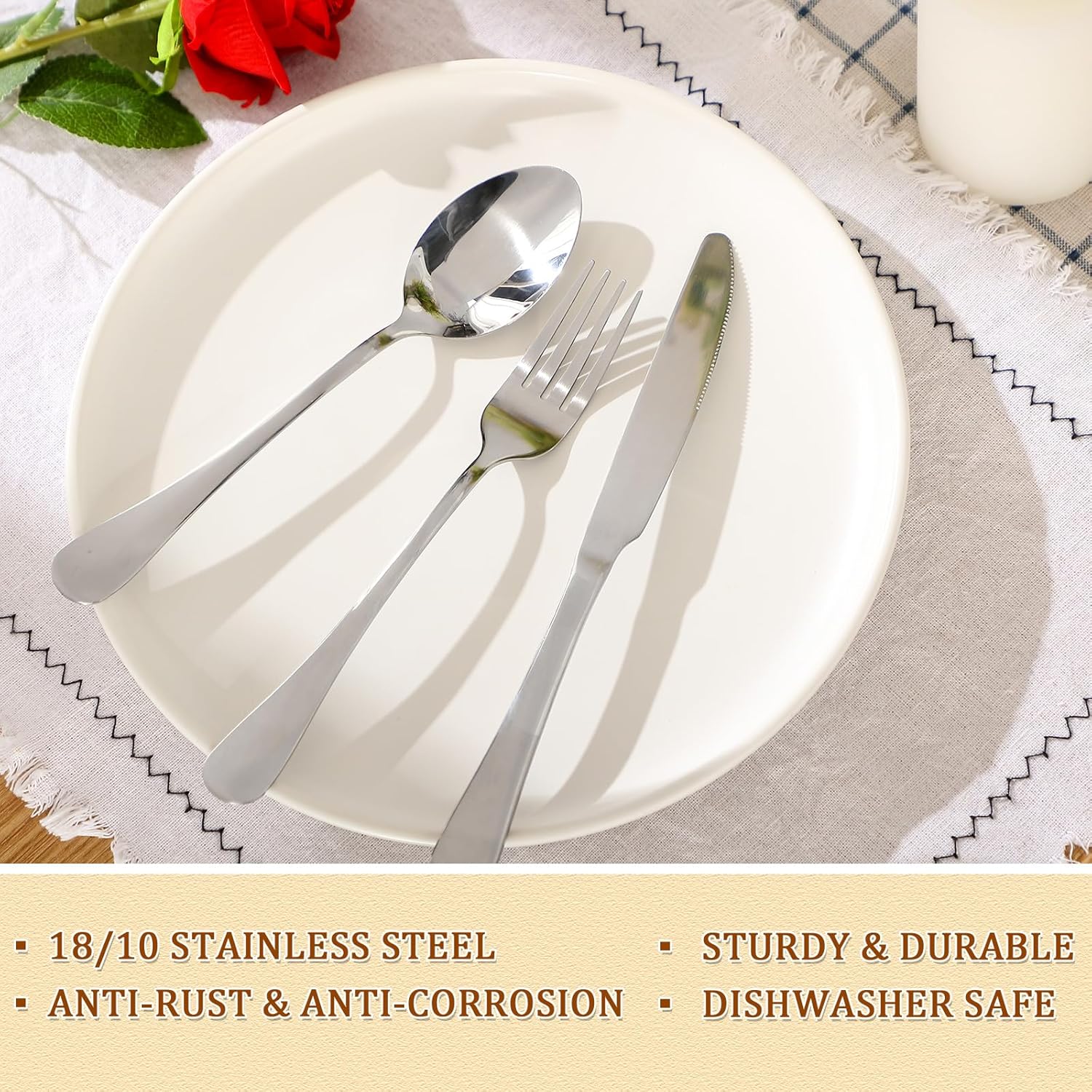 Tioncy 66 Pcs Silverware Set for 8 with Forks Spoons and Knives Straw, Stainless Steel Flatware Cutlery Set - for Kitchen Restaurant Hotel, Home Utensils Set, Mirror Finish, Dishwasher Safe