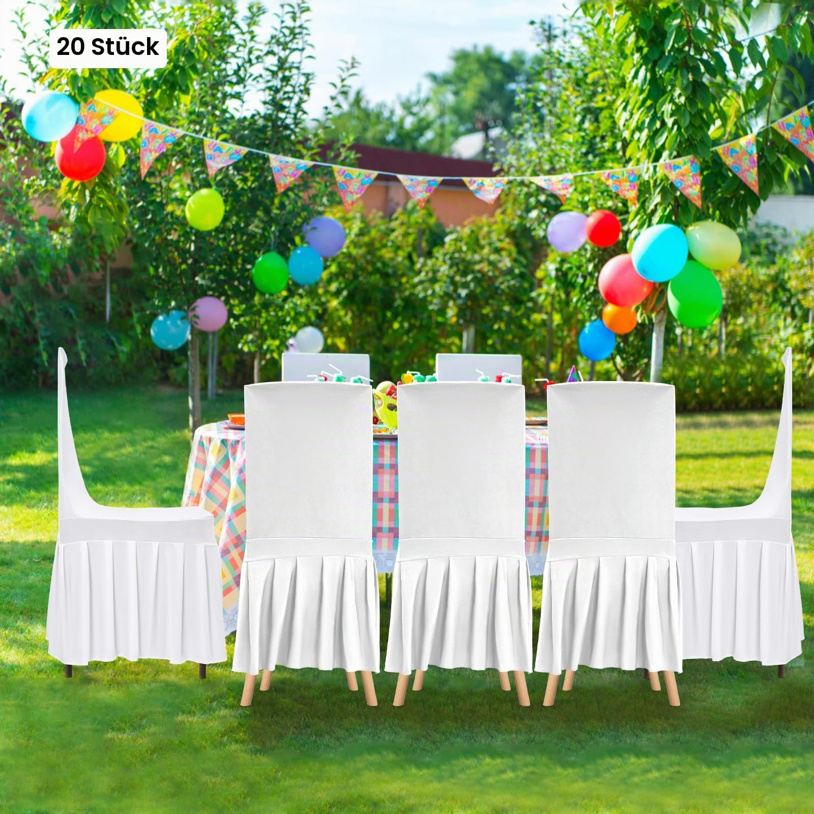 20 Stück Weiß Stuhlhussen, Stretch Stuhlhussen Bankett Stuhlbezug Rock Stretch Weiß Stuhlbezüge Universell Stuhlhussen für Hochzeiten und Party Dekoration