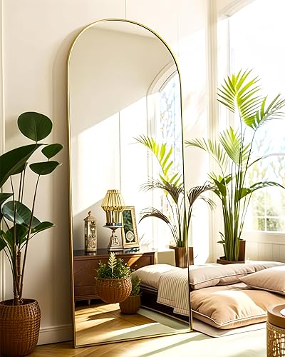 Vista 74 de Espejo de pie arqueado de 71 x 28 pulgadas, espejo de pie dorado de longitud completa para dormitorio, sala de estar, vestidor, espejo alto más