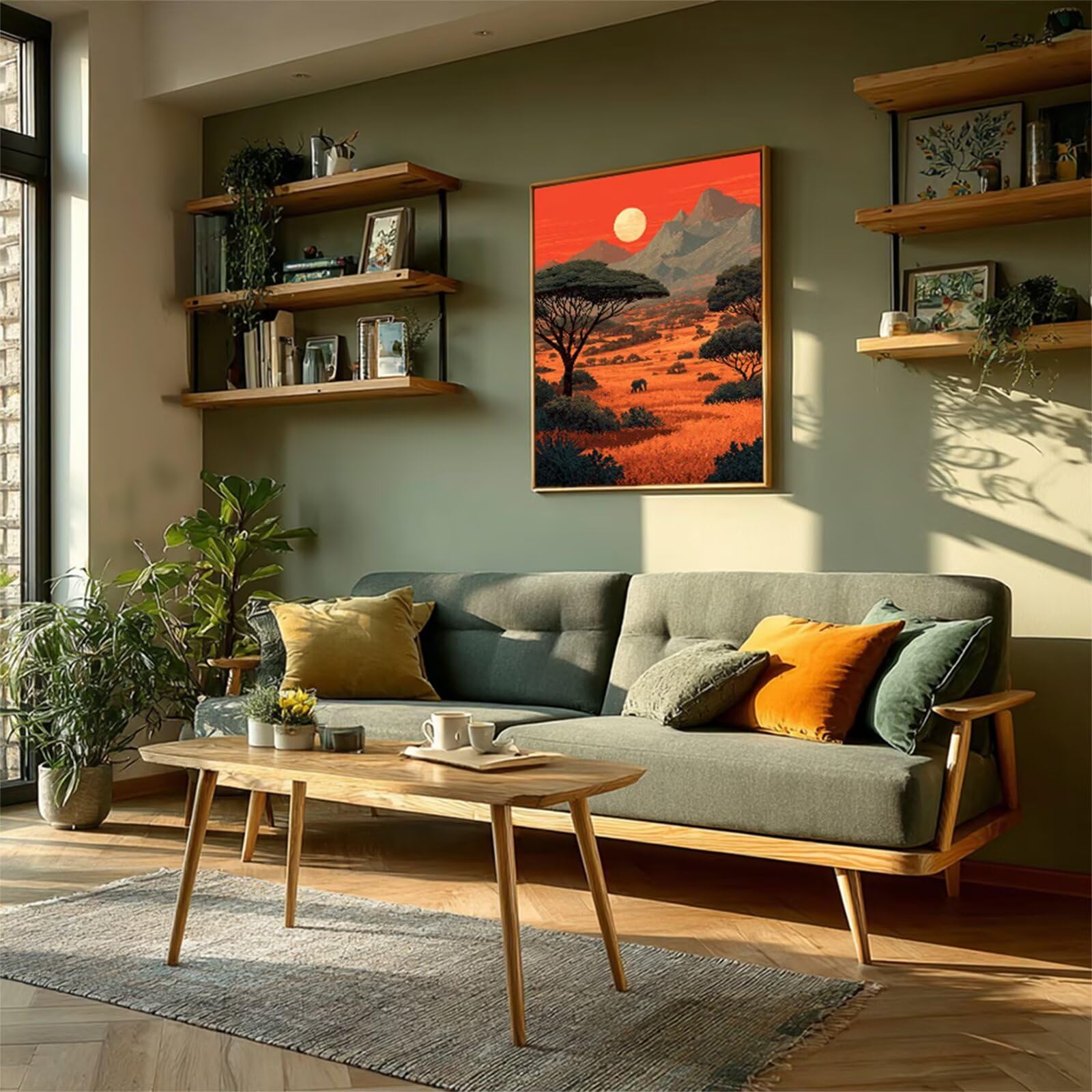 Albero Dipingere con i Numeri Adulti con Telaio, Tramonto Dipingere con i Numeri Kit, DIY Disegni da Colorare per Adulti con Pennelli e Vernice Acrilica, Regalo Amica, Decorazioni Casa 50x70cm 0-7627