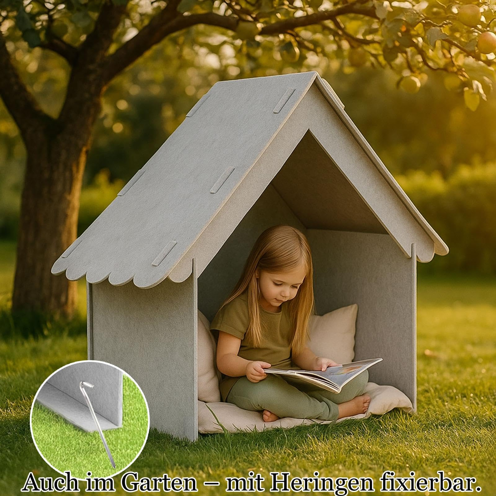 SILUK Filz Hausbaldachin für 90 cm Kinderbett – Stabiler Bettaufsatz mit Rausfallschutz, Spielhaus & Kuschelecke für Zuhause und Garten, Grau Made EU!