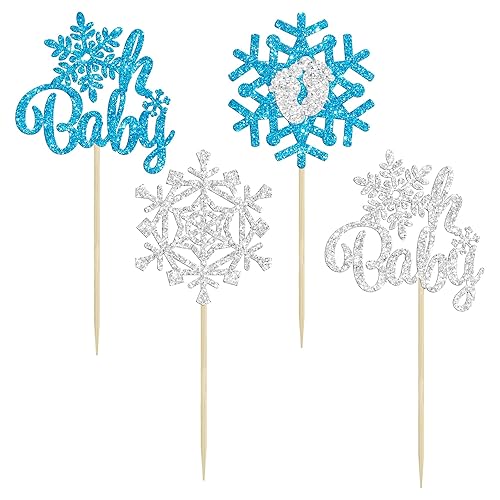 Miniatura 4 de Gyufise 24 piezas de copos de nieve plateados con purpurina para cupcakes con purpurina para decoración de invierno, boda, aniversario, despedida de