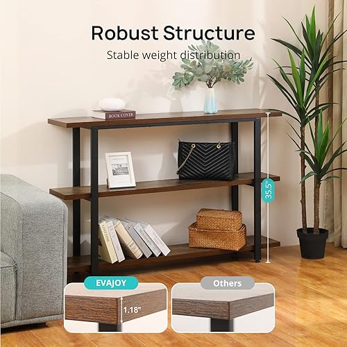 Miniatura 3 de Evajoy Mesa de consola, mesa de entrada industrial de 55 pulgadas con estantes de almacenamiento de 3 niveles, madera rústica y marco de metal,
