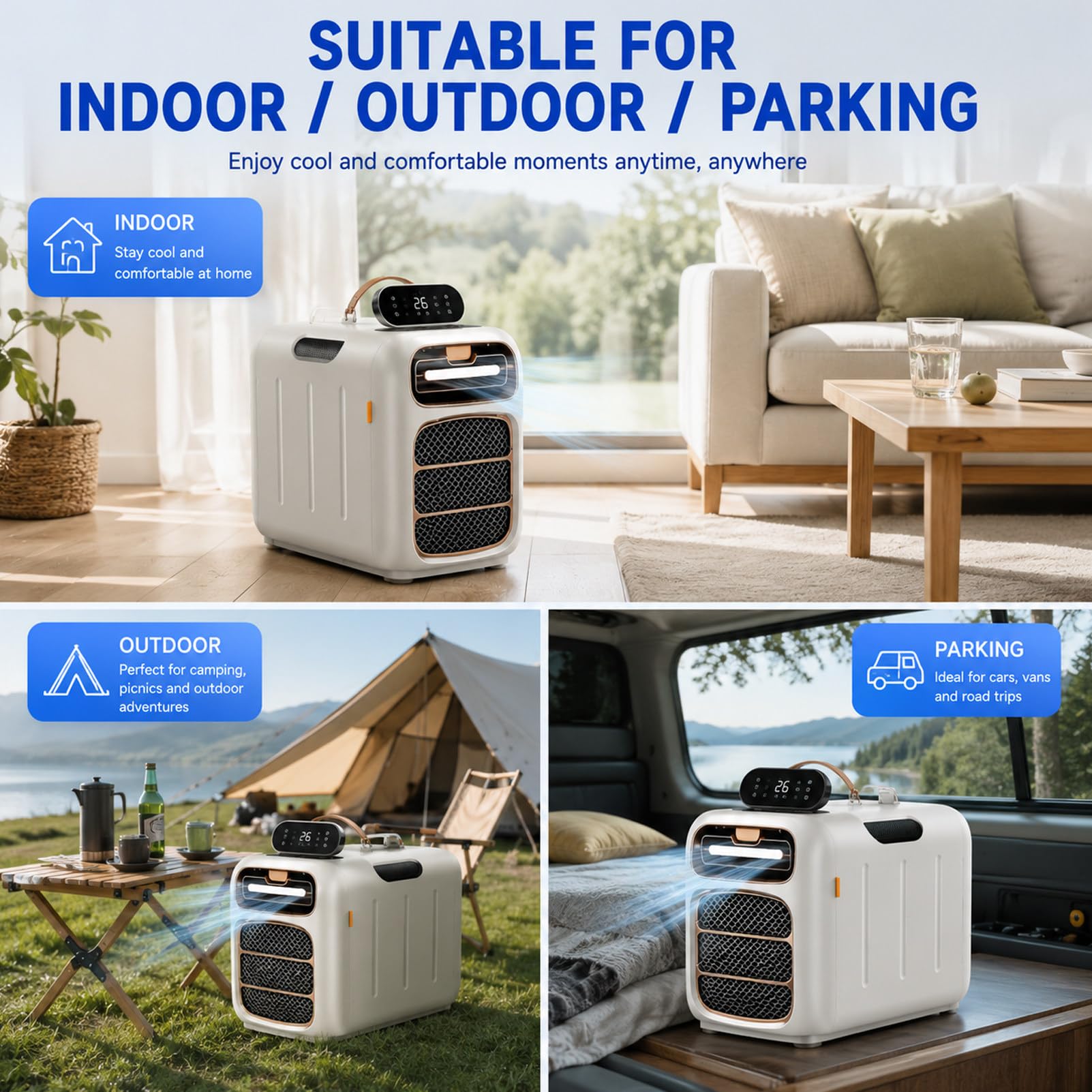Aire Acondicionado Camping,Aire Acondicionado portátil sin Tubo Exterior Heatingandcooling | Unidad de aire acondicionado 3 en 1 de 4700 BTU para tiendas de campaña, autocaravanas y furgonetas camper