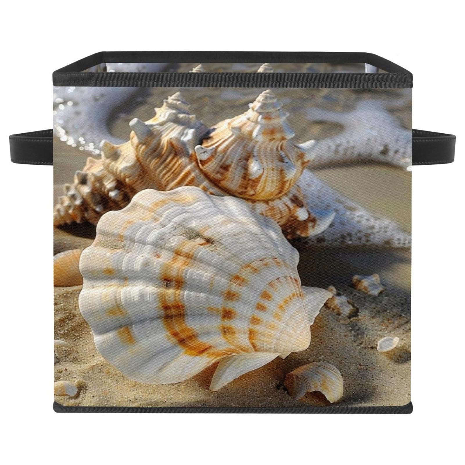 Boîte de rangement coquillage en tissu Oxford 27,9 cm pliable avec poignées pour étagère