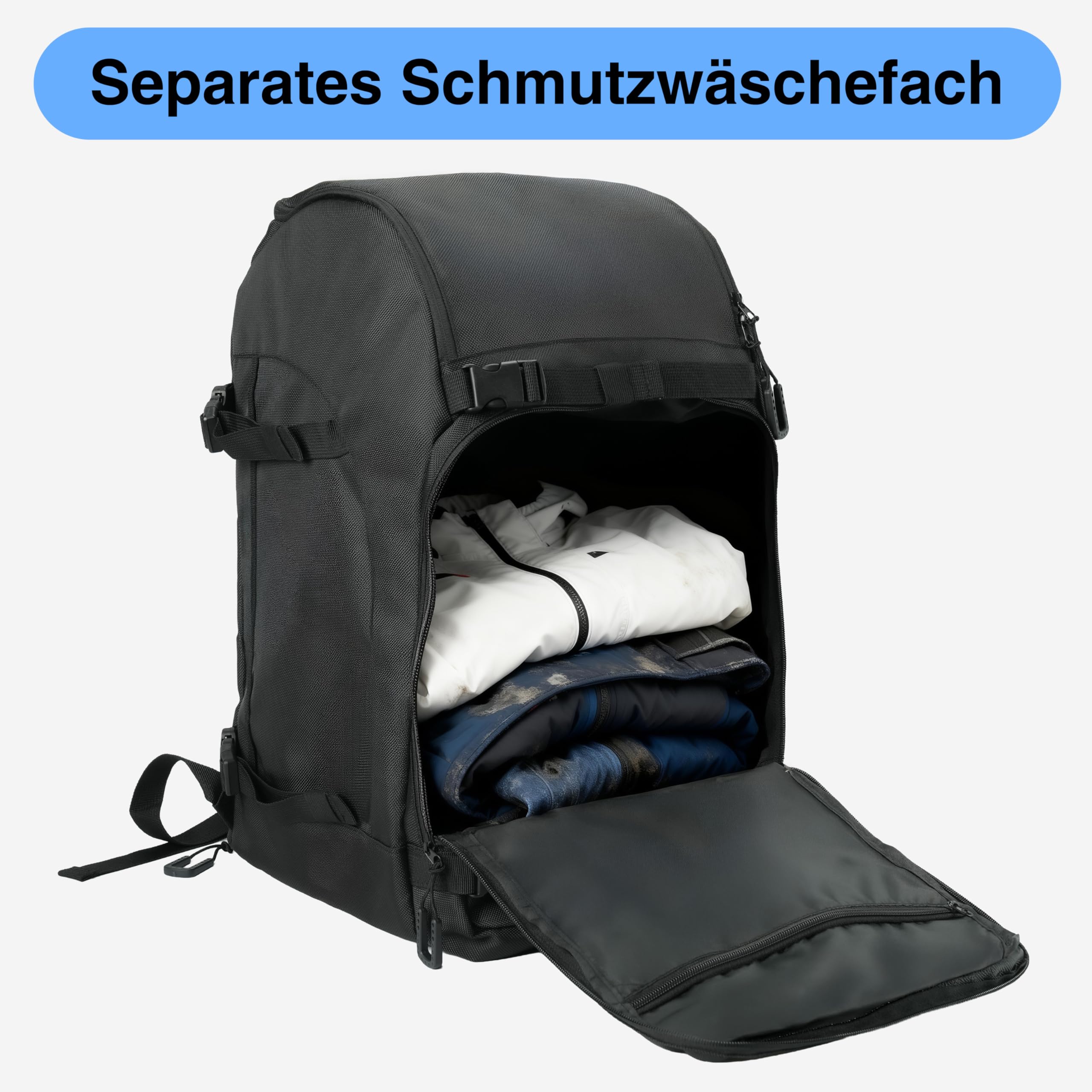 Zedelmaier 50L Skischuhrucksack Skirucksack für Helm Skischuhe & Ski/Snowboard Handschuhe 4-in-1 wasserfeste & Kratzfeste Skischuhtasche Skitasche für Skistiefel bis Größe 45 (30×34×48cm H Schwarz)