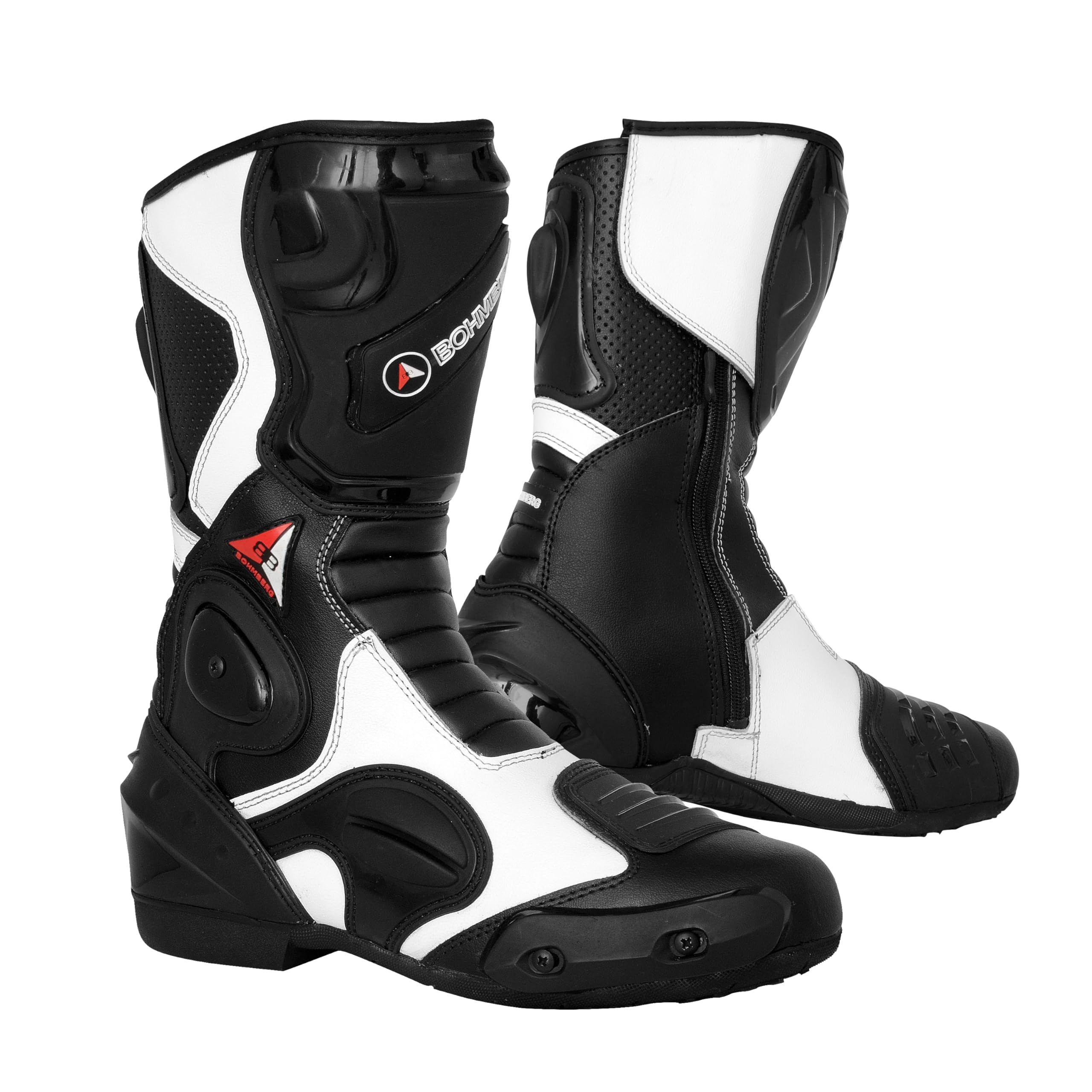 Bohmberg Spartans Motorradstiefel Herren-ergonomisch-leicht, Motorradschuhe aus echtem Leder mit aufgesetzten Hartschalenprotektoren Schwarz