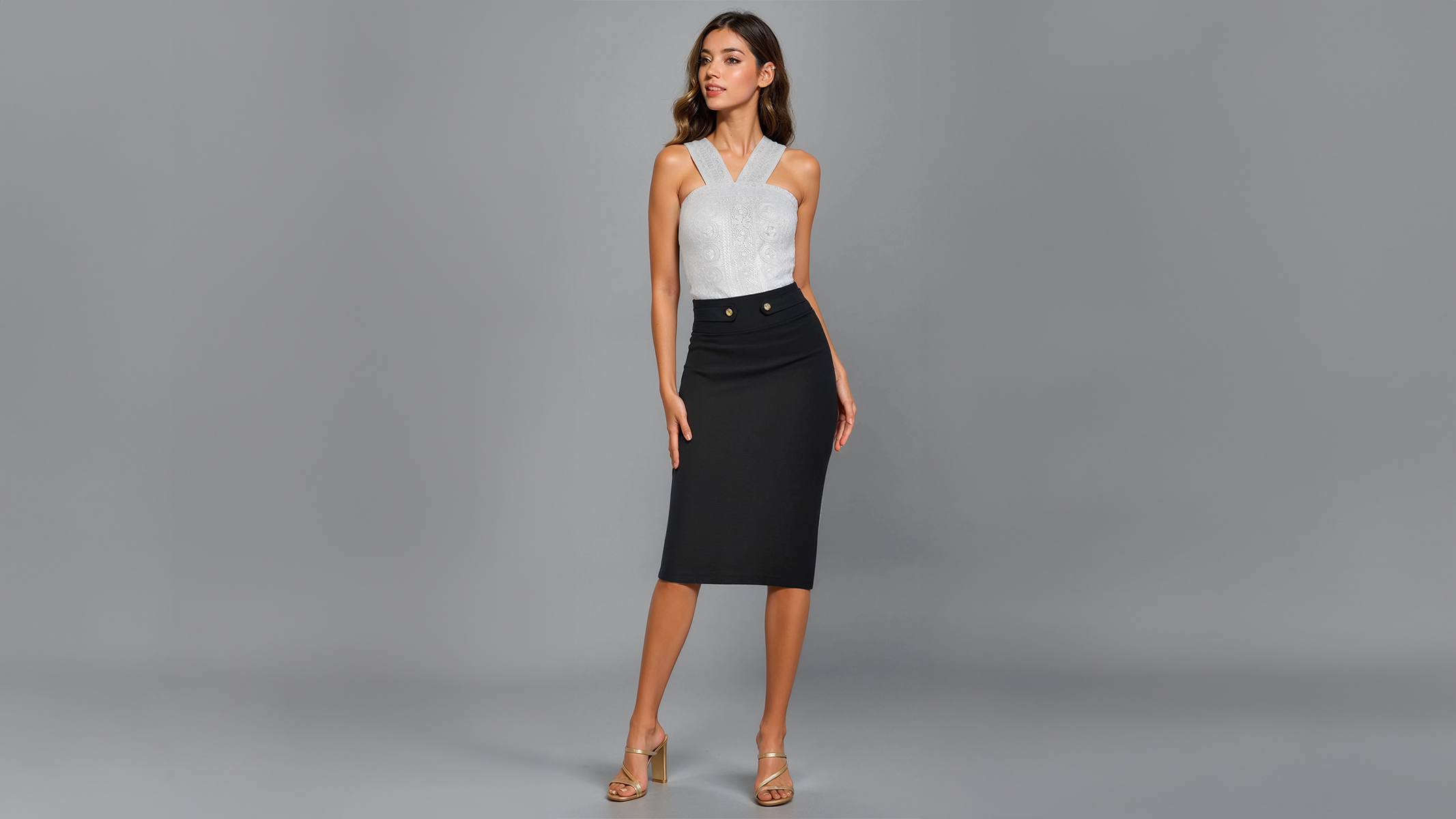 Hybrid & Company Womens Pencil Skirt Premium Nylon Ponte Stretch