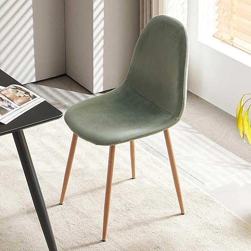 Miniatura 7 de Silla de comedor, moderna de mediados de siglo, sin brazos, silla de lectura de terciopelo verde, silla de dormitorio tapizada con patas de metal