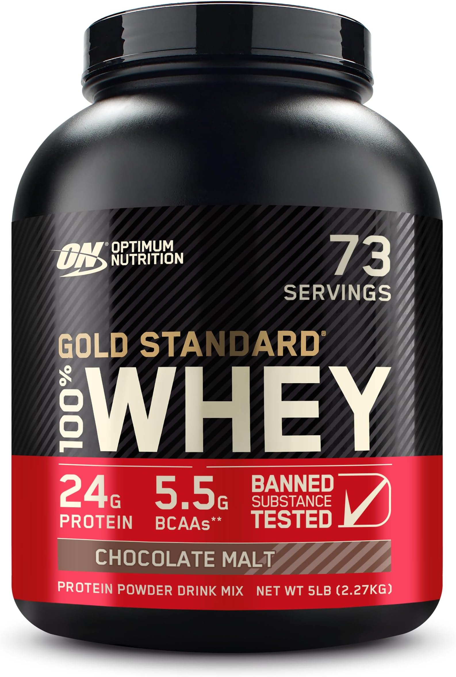 (ON) Gold Standard 100% Whey Protein Powder Primary Source Isolate, 24 Grams of Protein for Muscle Support and Recovery - Chocolate Malt, 5 Lbs, 73 Servings (2.27 KG)