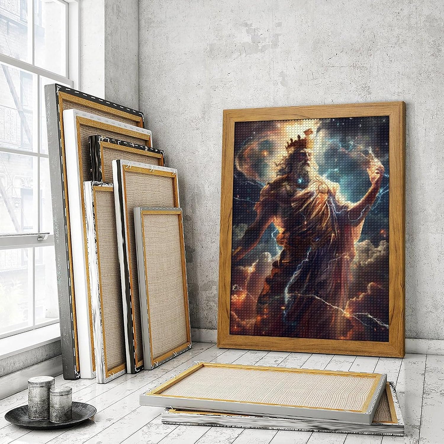Zeus God Greek Mythology Diamond 5D Painting Kits with Frame DIY Full Round Drill Gem Art Crafts for Home Wall Decor 16 X 20in Yellow Wood 40 * 50cm