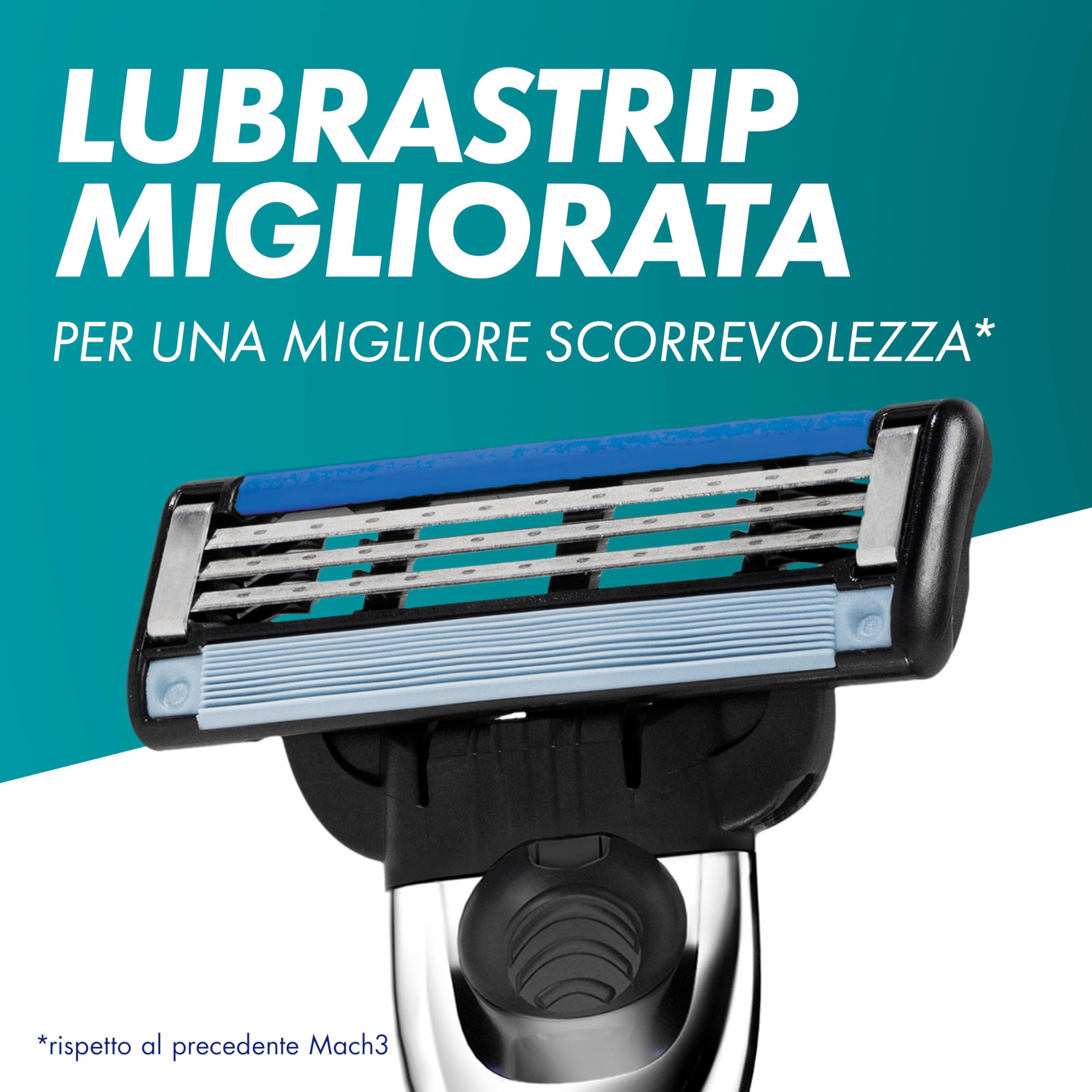 Gillette Mach3 Turbo Regolabarba Uomo, Lame Rasoio a Mano Libera, 1 Manico e 10 Lamette da Barba da 3 Lame, Facile Risciacquo, con Gel Lubrificante, Fino a 15 Rasature con 1 Testina