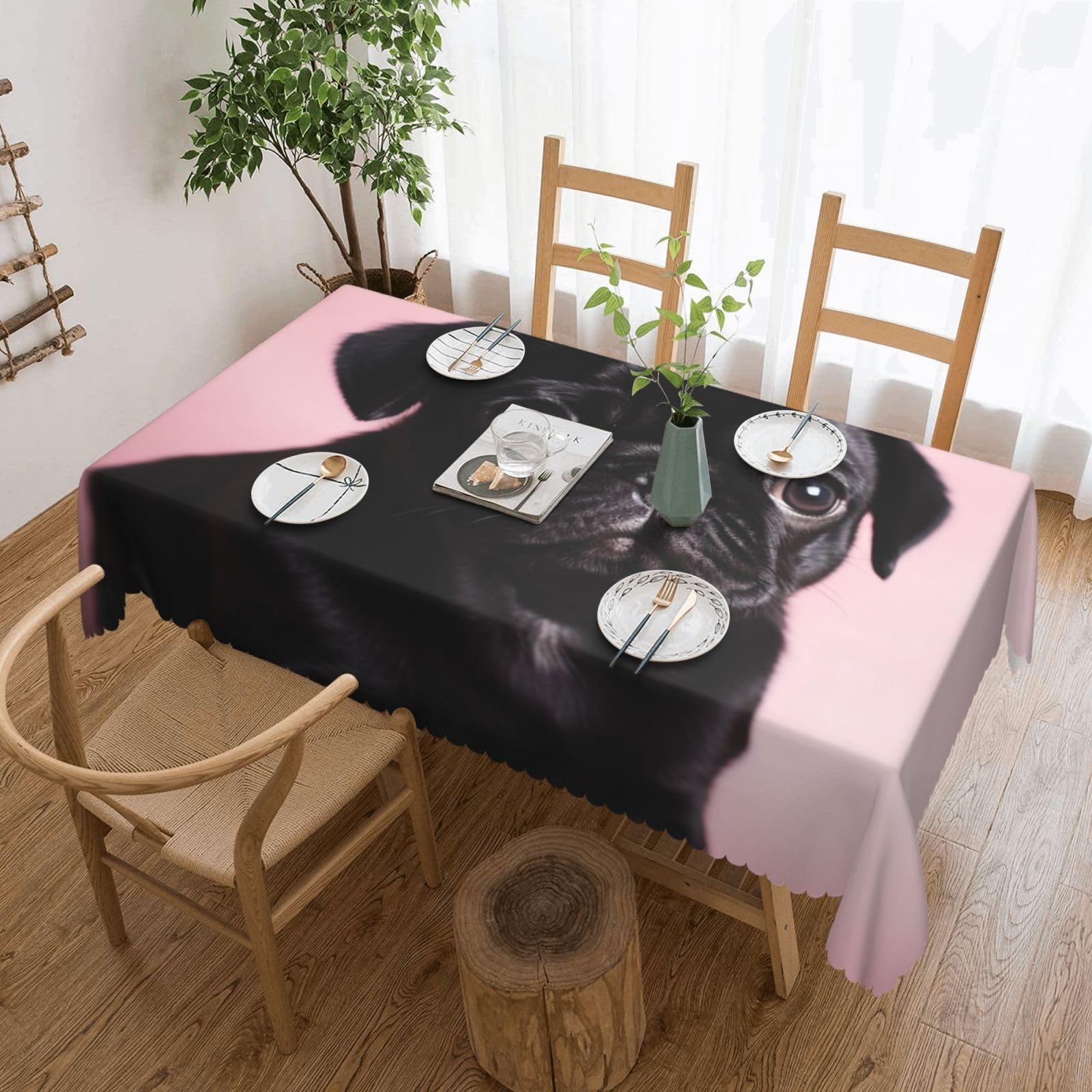 Nappe carlin noir 137x183 cm rectangulaire et imperméable pour table de ferme rustique