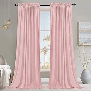 Pink 96in Long Velvet Curtains with Rod Pocket Thermal Insulated Soft Privacy Light-Filtering Velvet Drapes for Bedroom and Living Room, Set of 2 Panels, 52 x 96 Inches Long - Buy now