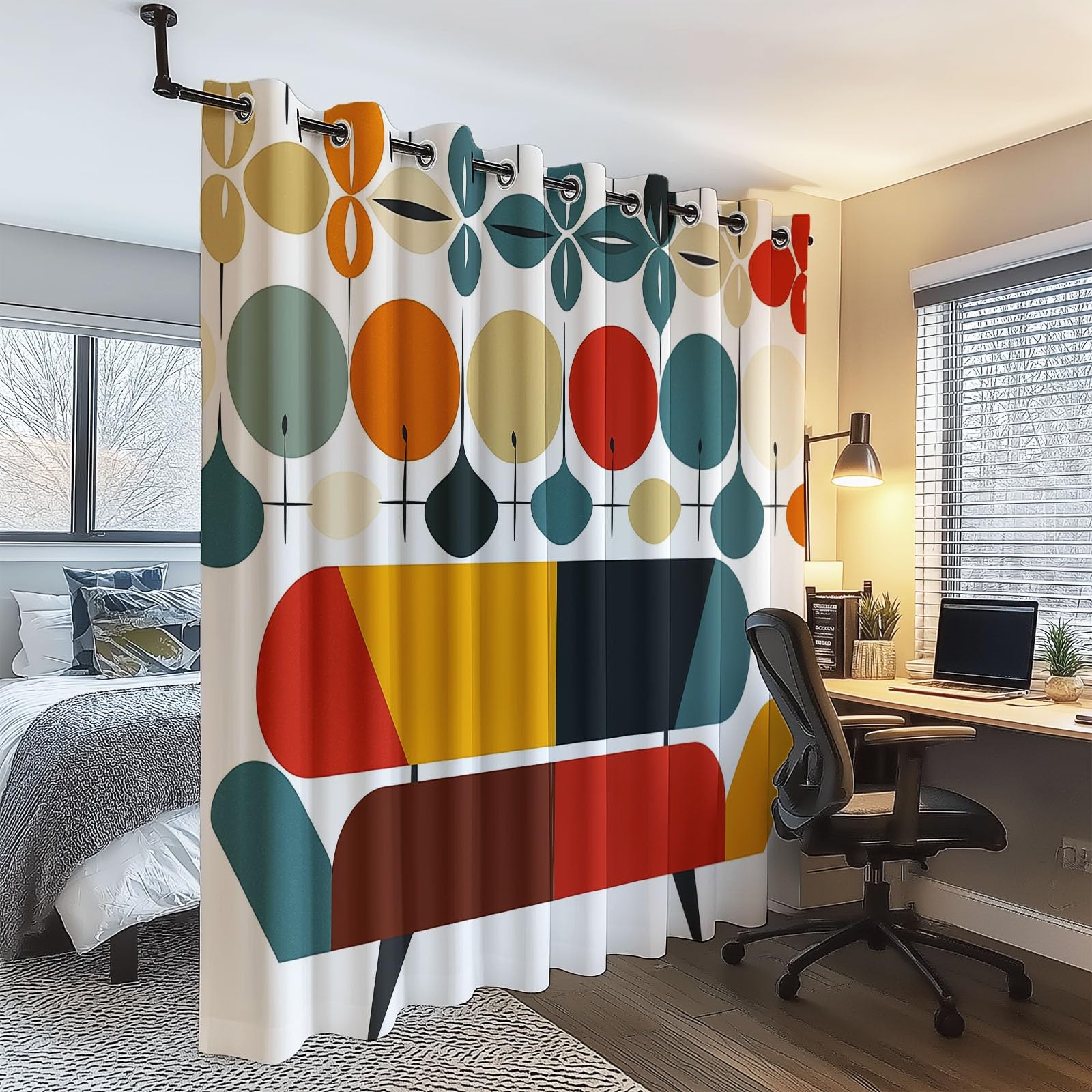 Rideaux Occultants Isolants Anti-Froid 91.5L X 160H cm (2 Panneaux), Design Géométrie Rétro, Tenture à Œillets Opaque pour Salon et Chambre, Coloré
