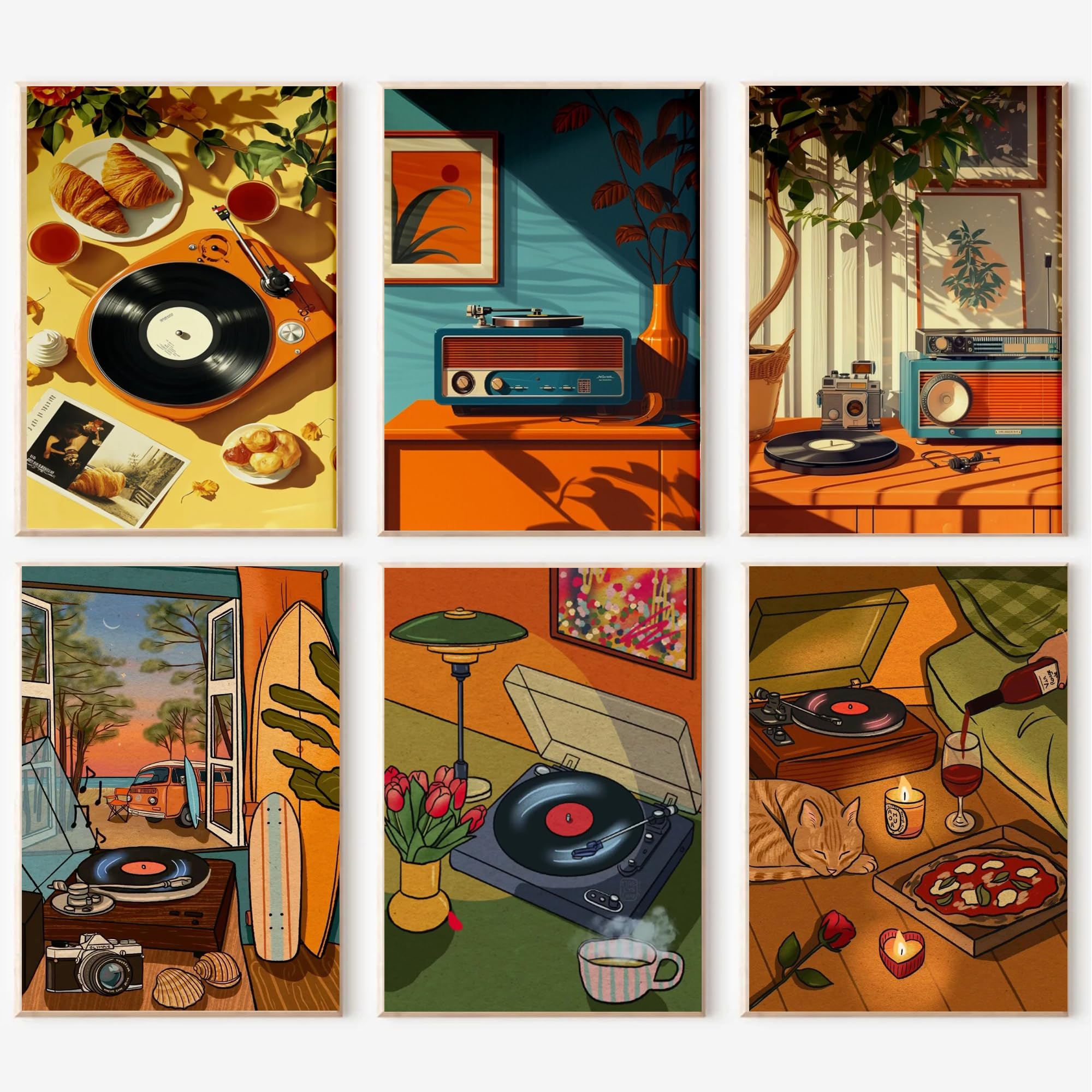 cupmod 6 Packs Vintage Music Paint by Numbers Kit for Adults,Retro Funny Adults Paint by Number Kits on Canvas Without Frame,Easy Acrylic Oil Painting by Numbers Kit for Home Wall Decor 9.8x13.8inch