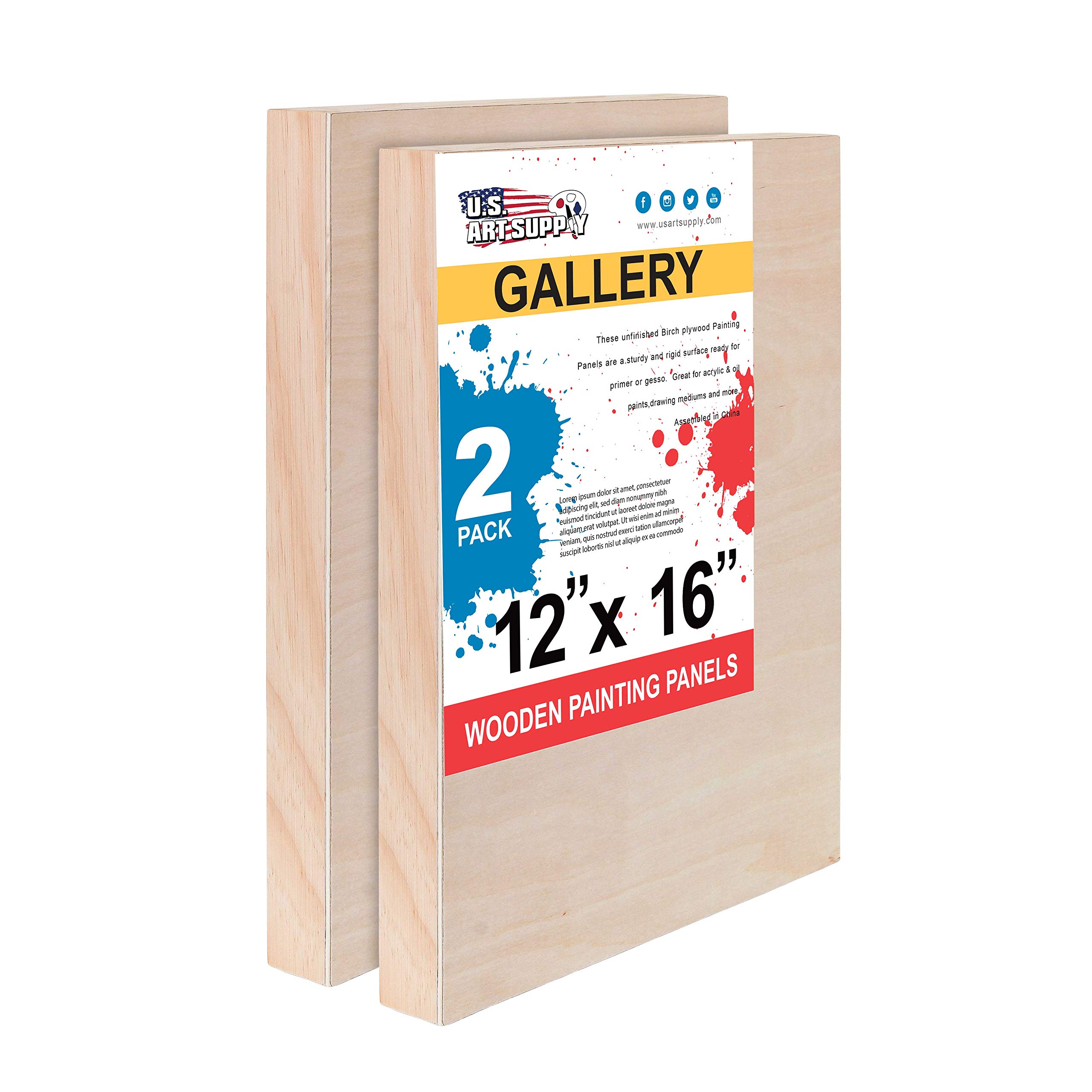 U.S. Art Supply12" x 16" Birch Wood Paint Pouring Panel Boards, Gallery 1-1/2" Deep Cradle (Pack of 2) - Artist Depth Wooden Wall Canvases - Painting Mixed-Media Craft, Acrylic, Oil, Encaustic