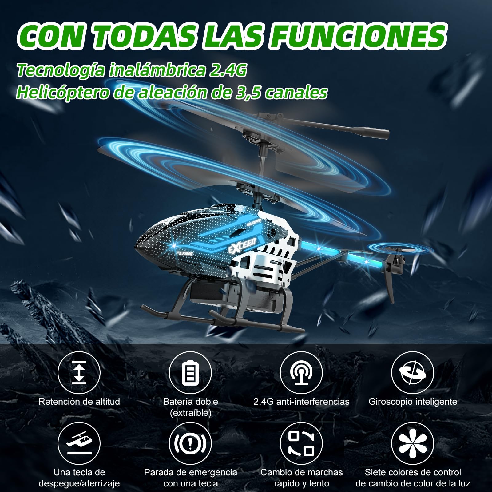 BuzzoXerex Helicóptero Teledirigido, 2.4G Helicópteros RC, Elicoptero Teleridijido niño con Luz LED & 3,5 Canales, Avion Teledirigido con Giroscopio y Altura Fija, Regalo Ideal para Niños Adultos