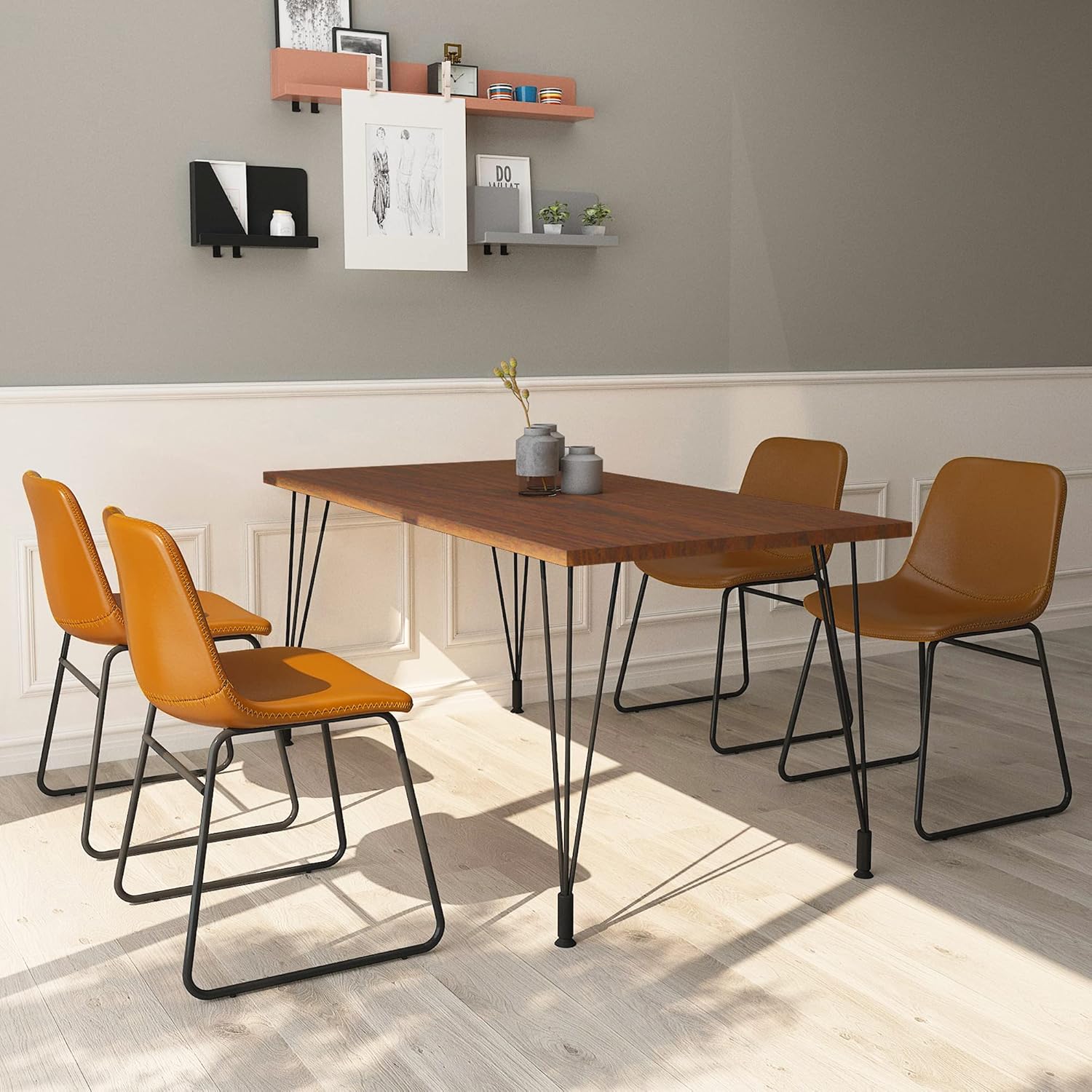 Centiar Faux Leather Indoor Kitchen Dining Chair Set of 4,Comfortable Farmhouse Chairs with Metal Legs, Modern Industrial Upholstered Chairs Suitable for Home, Bistro Coffee Shop,18" Whiskey Brown - Chairs