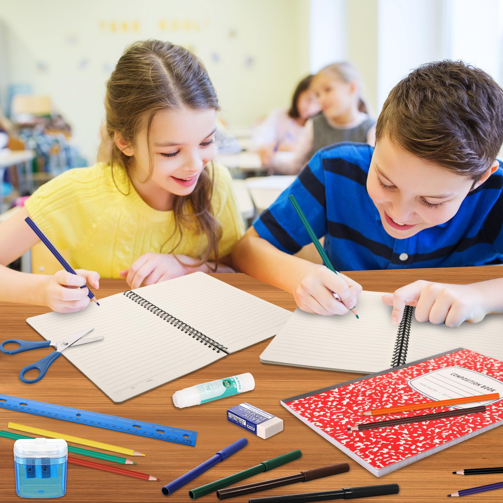 Gilprop 6-teiliges Schulbedarfsset, 47-teiliges vorgefülltes Schulgeschenk-Set | Back to School Supplies, Fit Primary Middle Bundle Essential Stuff Bulk, Pen Notebook Stationery Included, for Kid Girl Boy