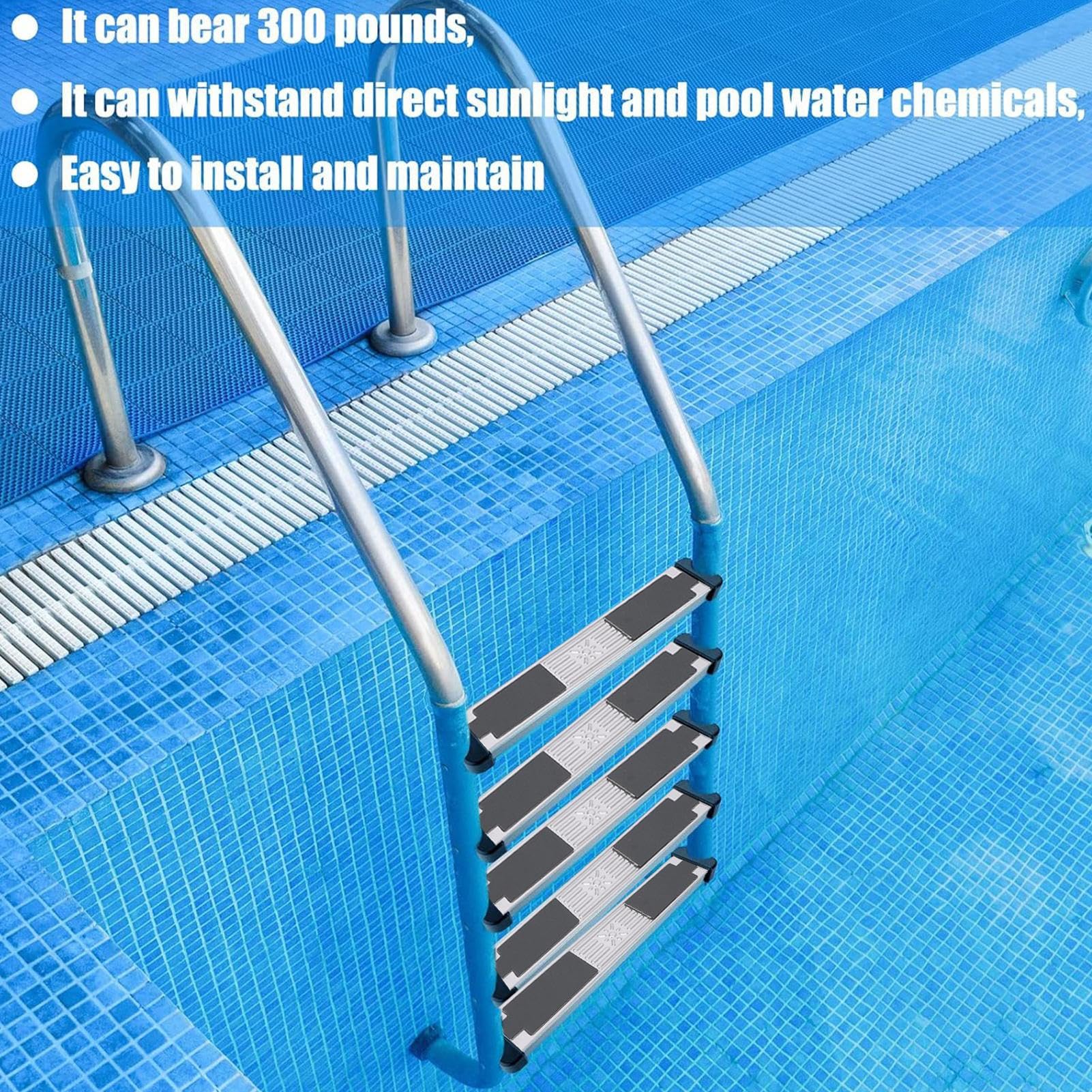 Edelstahl Poolleiter Ersatzstufe - 4er-Pack Poolleiter Stufen mit Rutschfestem Gummipolster, Schwimmbadleitern Pedale mit Schrauben, Leiter Stufen für Einbau, Aufstellpools und Spas, 300 lbs Kapazität