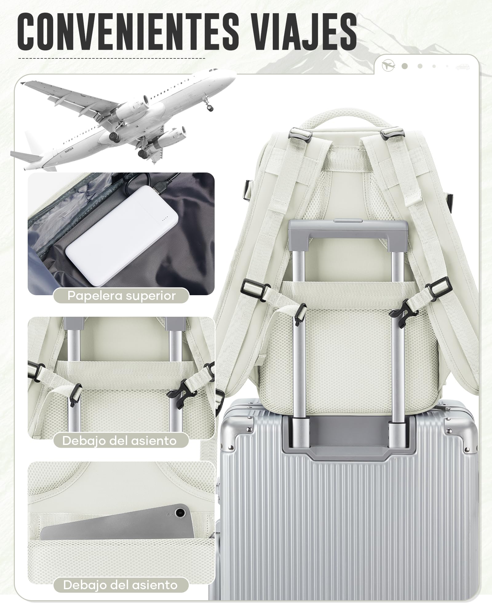 Mochila de Viaje al Vacío con Bomba, Impermeable Mochila de Compresión al vacío, Mochila Viaje Cabina 40x30x20 Ryanair con Sistema de Compresión Hombre y Mujer Beis
