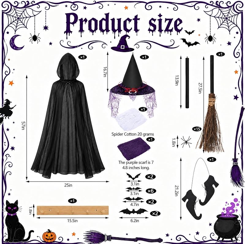 LFUTARI 34 Pcs Halloween Porch Witches Broom – Complete thirty four piece holiday decor set