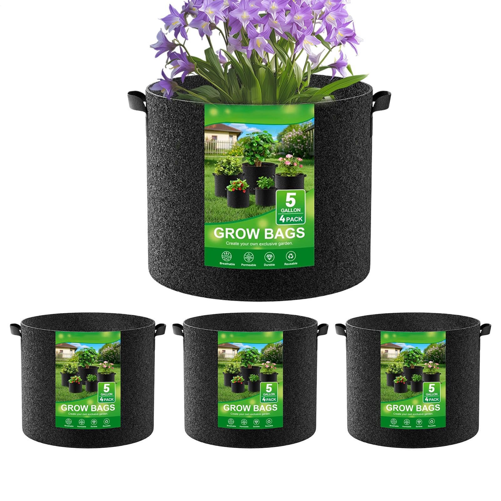 Sacs De Plantation pour 4 Pièces De Pots en Tissu pour Repiquage | Sacs Plantation Épaissis Pour Le Jardin, Le Balcon, La Terrasse, La Serre, L'Extérieur, Les Légumes, Les Tomates, Fleurs,