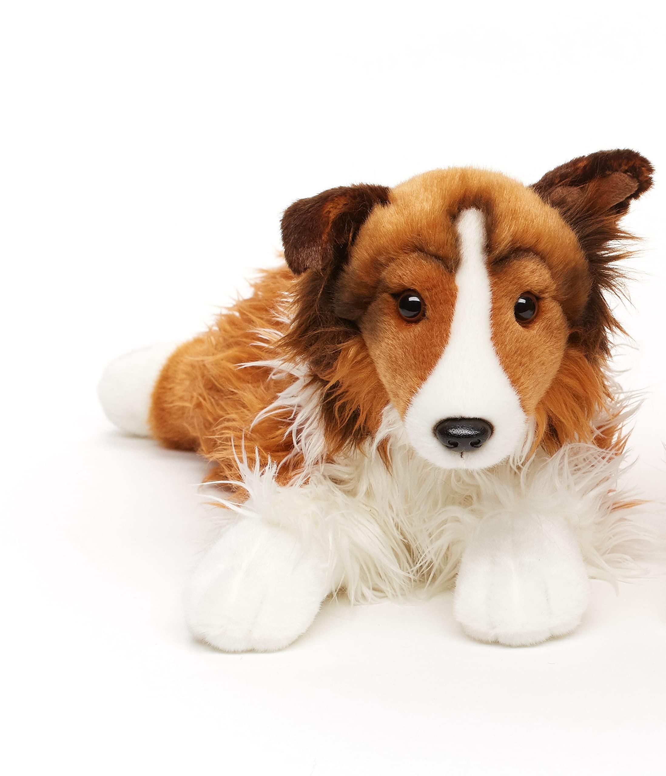 Uni-Toys - Long Hair Collie Lying Down - Face White-Brown - 41 cm (Length) - Plush Dog, Collie, Pet - Plush Toy, Cuddly Toy