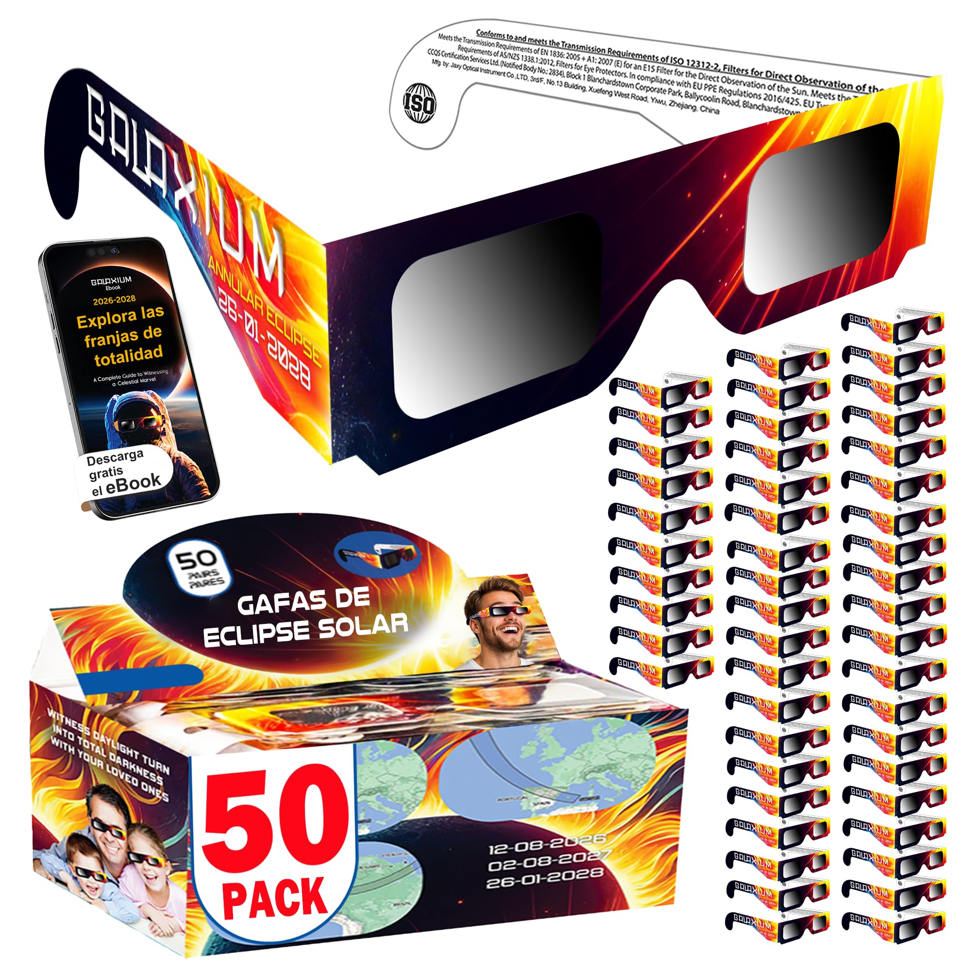 Galaxium Gafas Eclipse Solar Homologadas, ISO 12312-2, 6/12/25/50/100 Pack