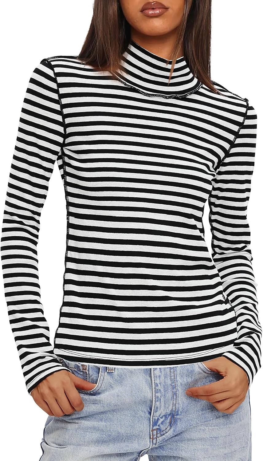 Darong Long Sleeve Turtleneck Women Stretch Long Sleeve Tops Fitted Tee Shirt - Image 5