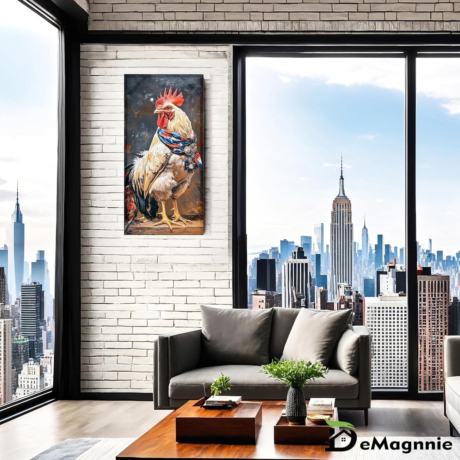 High Glossy Roosters Canvas Wall Art 32"x16" Painting Print, Chicken Artwork Wall Decor Picture, Farm Animal Portrait for Living Dining Room Kitchen Lobby Home Ranch House Farmhouse Decoration Rooster 32"L x 16"W